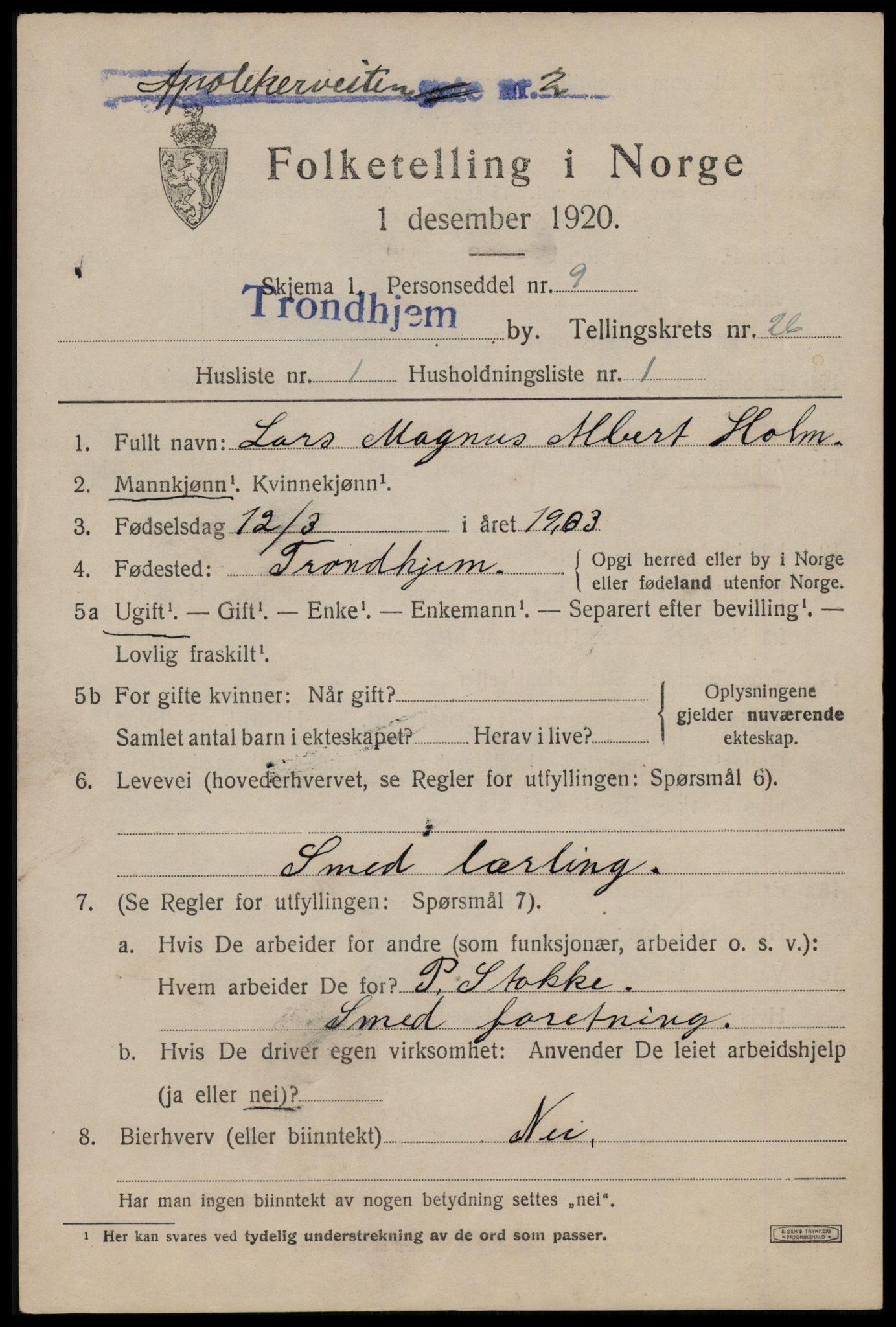 SAT, 1920 census for Trondheim, 1920, p. 68350