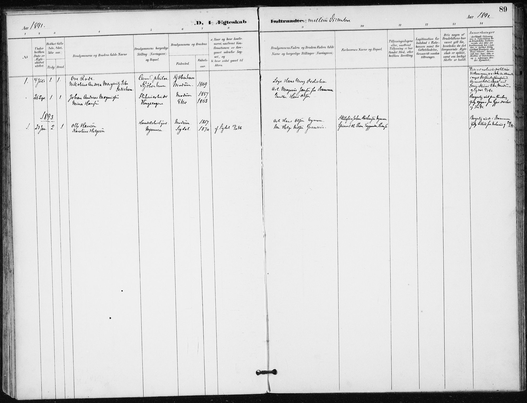 Modum kirkebøker, AV/SAKO-A-234/F/Fa/L0016: Parish register (official) no. 16, 1890-1899, p. 89