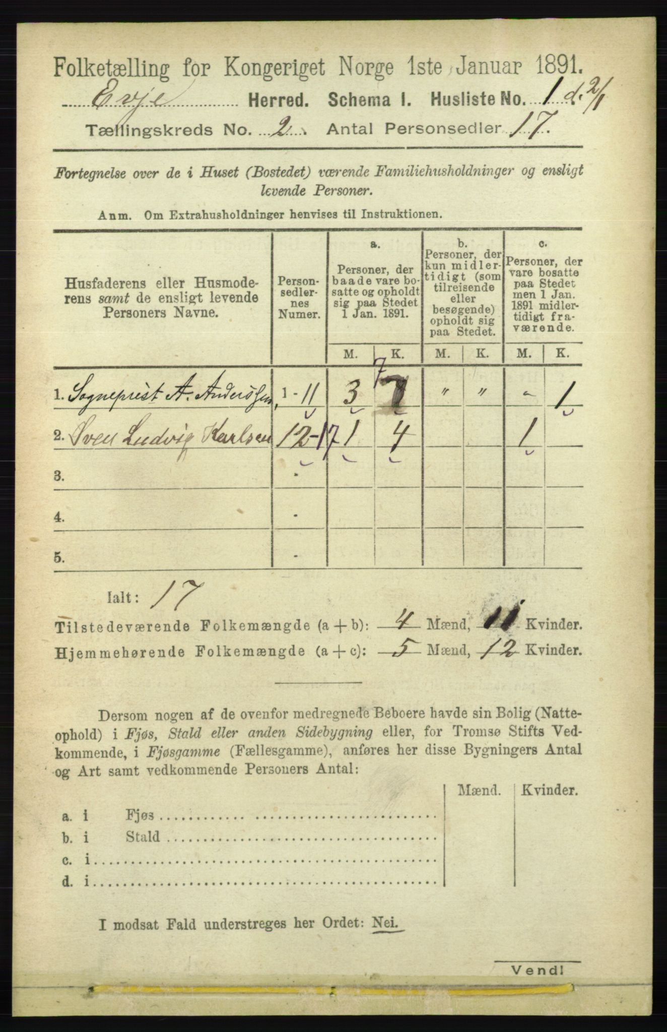 RA, 1891 census for 0937 Evje, 1891, p. 335