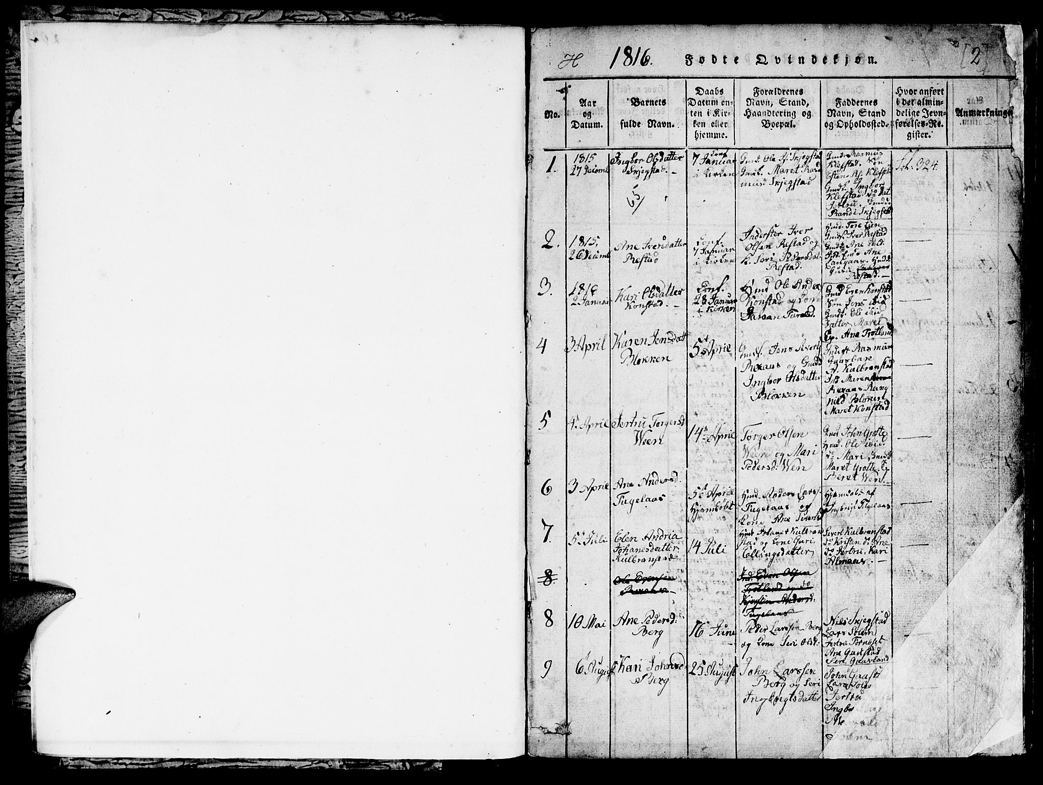 Ministerialprotokoller, klokkerbøker og fødselsregistre - Sør-Trøndelag, SAT/A-1456/694/L1130: Parish register (copy) no. 694C02, 1816-1857, p. 2