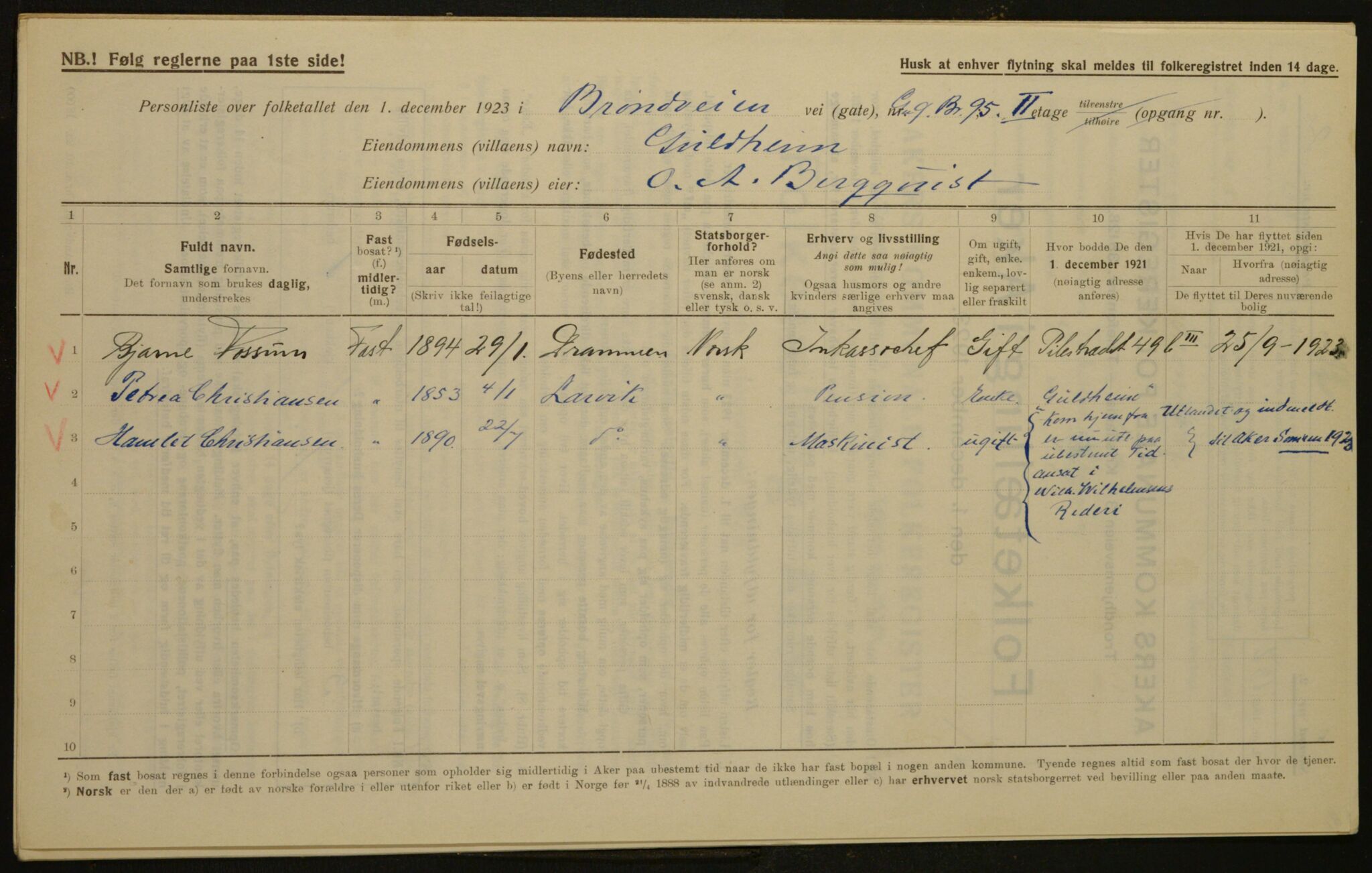 , Municipal Census 1923 for Aker, 1923, p. 785