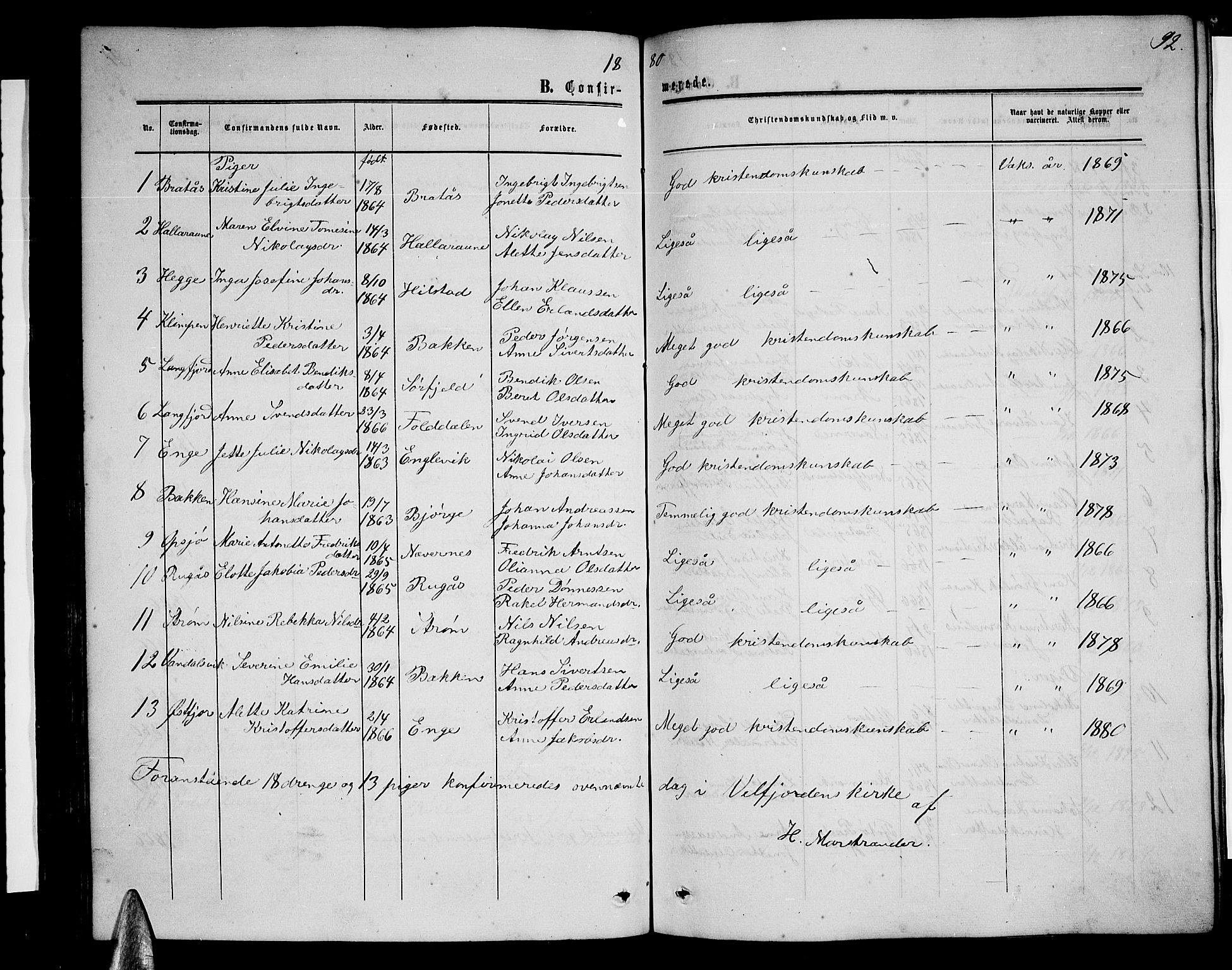 Ministerialprotokoller, klokkerbøker og fødselsregistre - Nordland, SAT/A-1459/814/L0229: Parish register (copy) no. 814C02, 1859-1883, p. 92