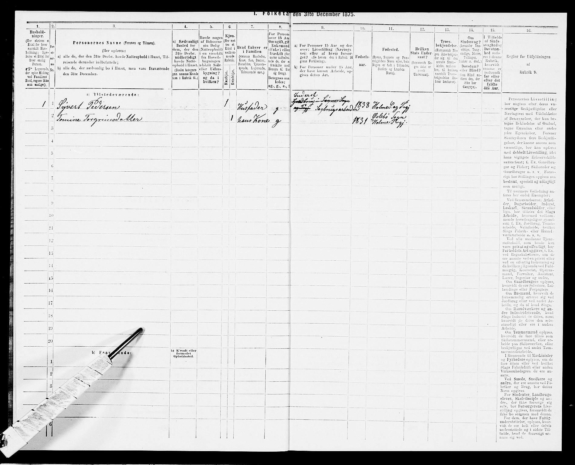 SAK, 1875 census for 1020P Holum, 1875, p. 576