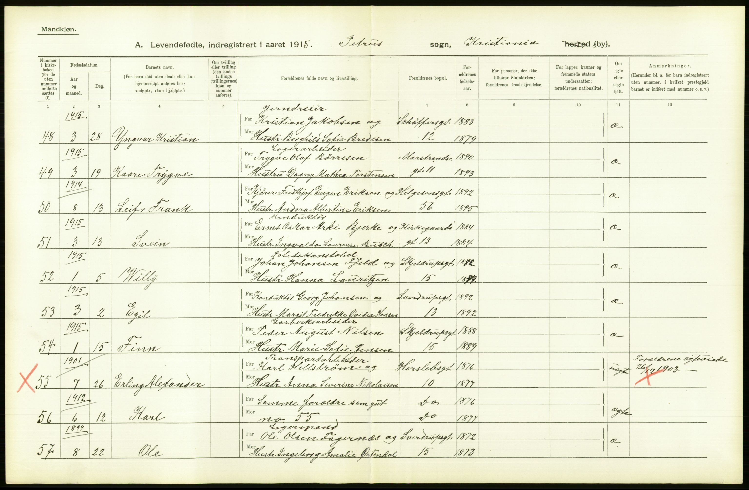 Statistisk sentralbyrå, Sosiodemografiske emner, Befolkning, AV/RA-S-2228/D/Df/Dfb/Dfbe/L0006: Kristiania: Levendefødte menn og kvinner., 1915, p. 40