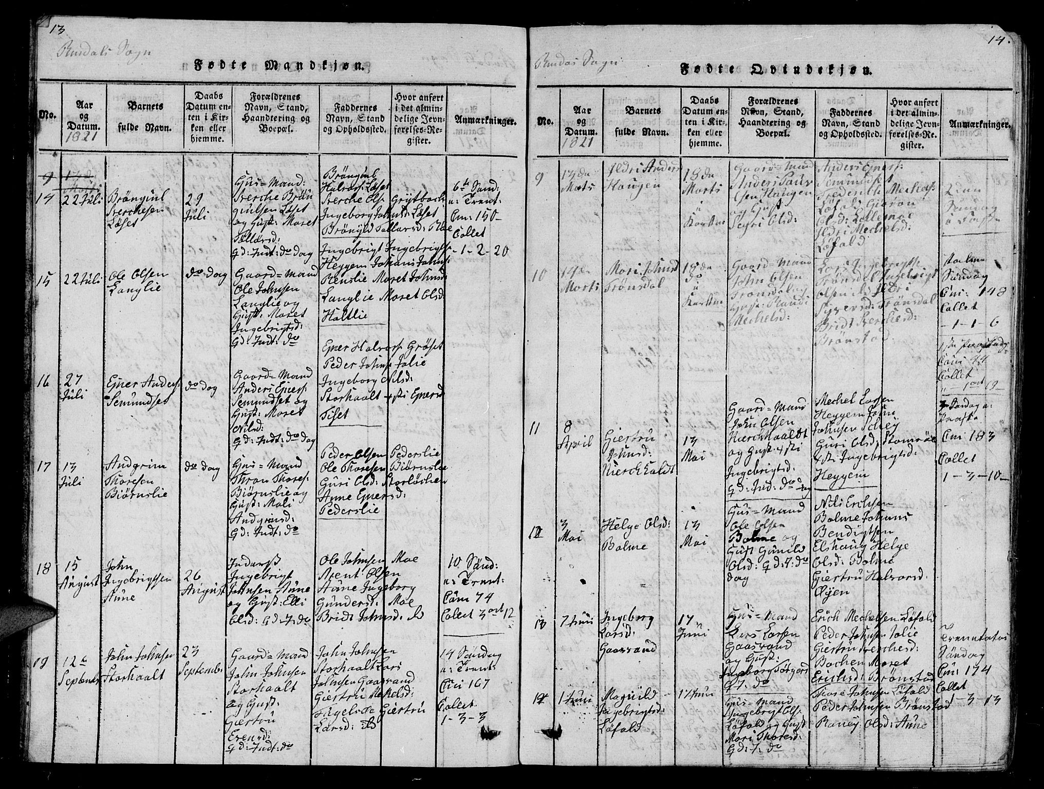 Ministerialprotokoller, klokkerbøker og fødselsregistre - Møre og Romsdal, AV/SAT-A-1454/595/L1050: Parish register (copy) no. 595C02, 1819-1834, p. 13-14