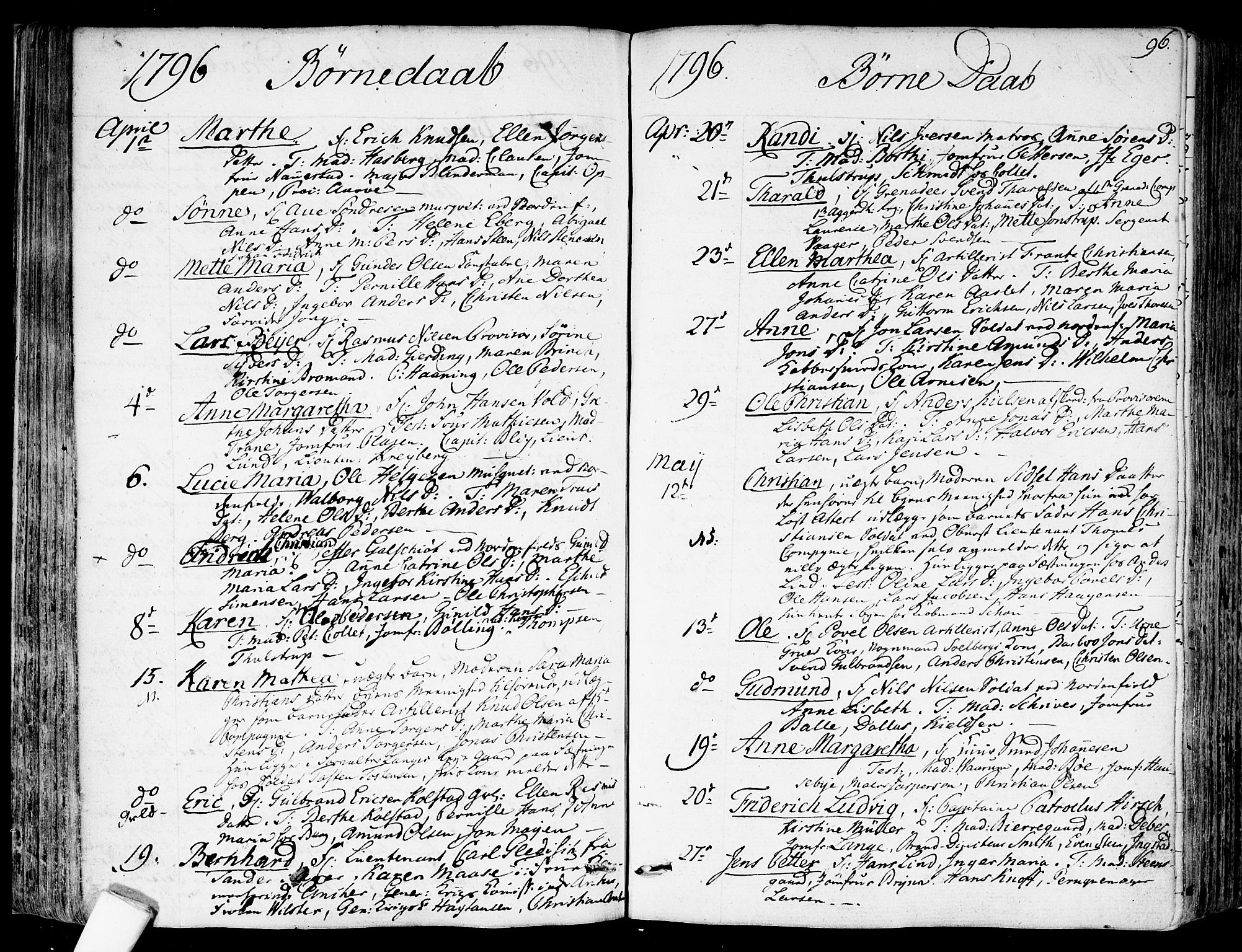 Garnisonsmenigheten Kirkebøker, SAO/A-10846/F/Fa/L0003: Parish register (official) no. 3, 1777-1809, p. 96