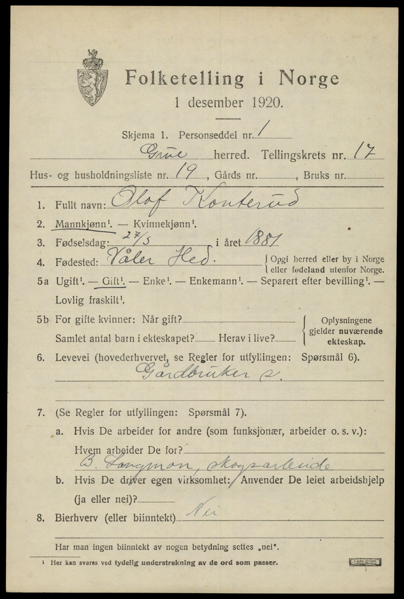 SAH, 1920 census for Grue, 1920, p. 13973