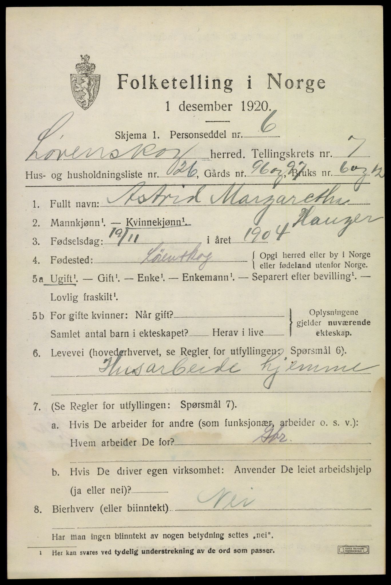 SAO, 1920 census for Lørenskog, 1920, p. 6100