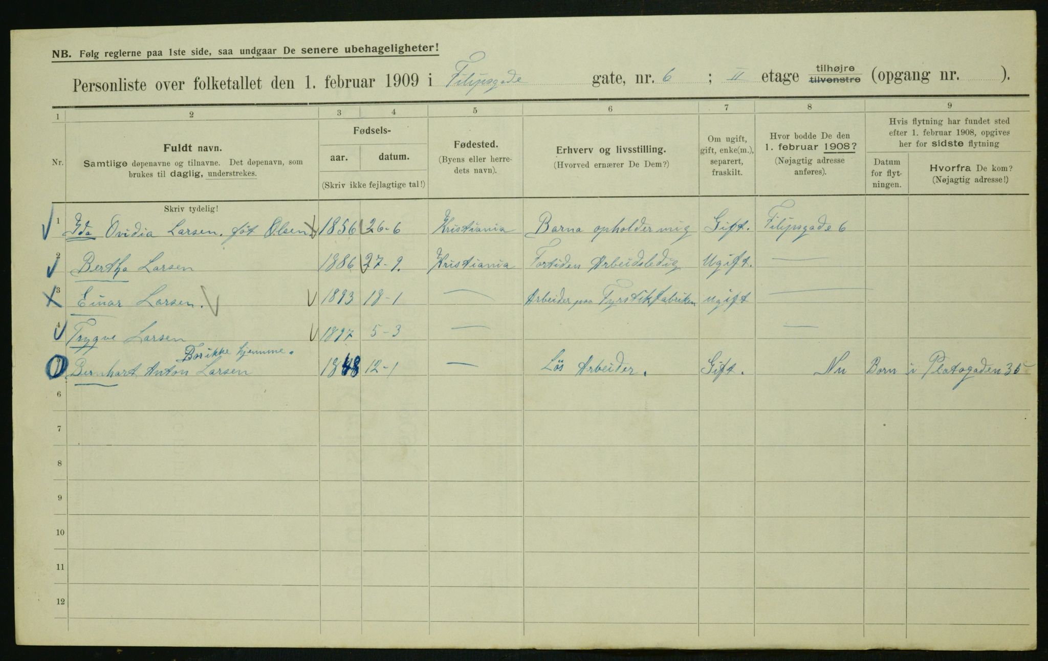 OBA, Municipal Census 1909 for Kristiania, 1909, p. 21913