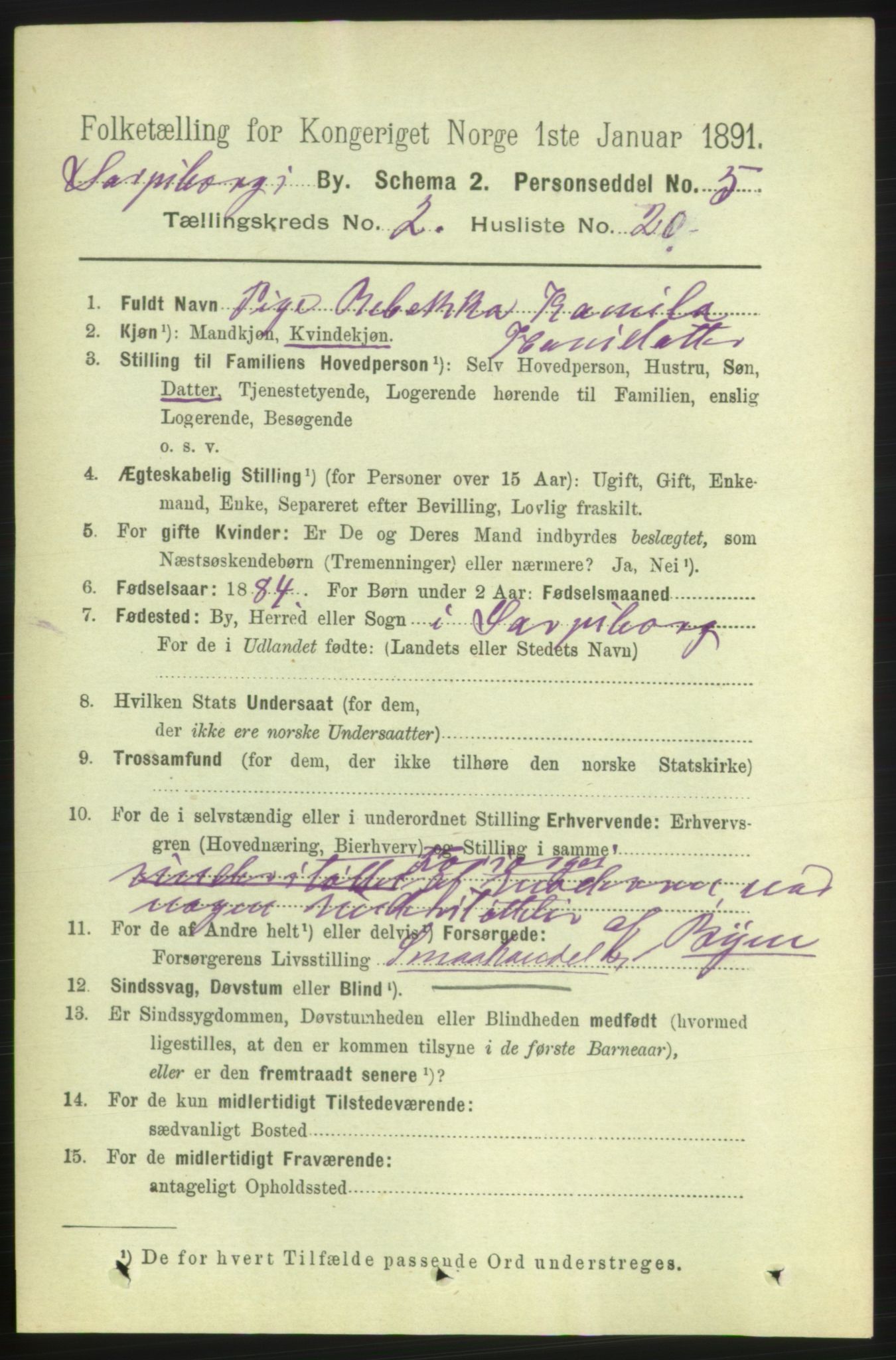 RA, 1891 census for 0102 Sarpsborg, 1891, p. 1446