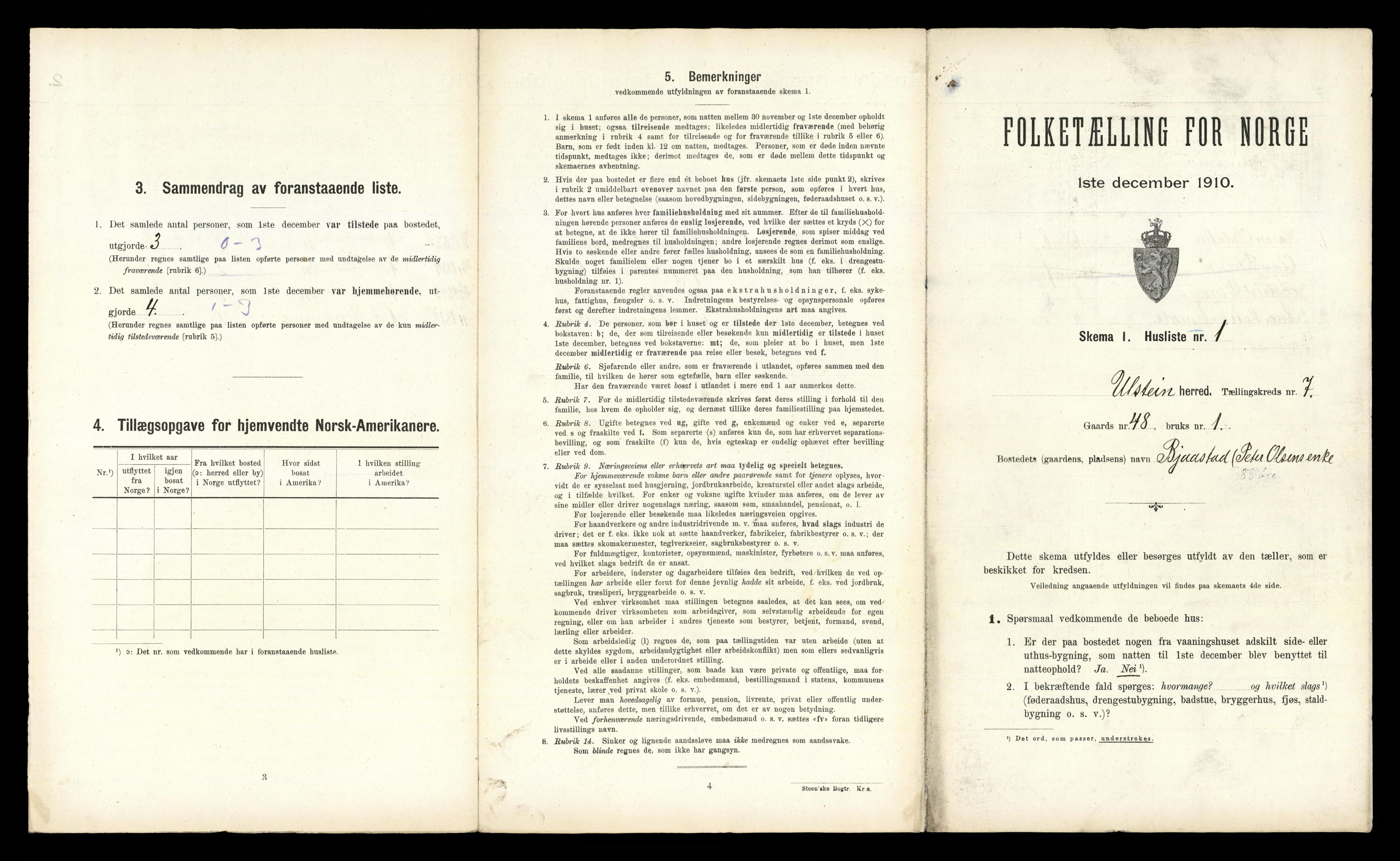 RA, 1910 census for Ulstein, 1910, p. 596