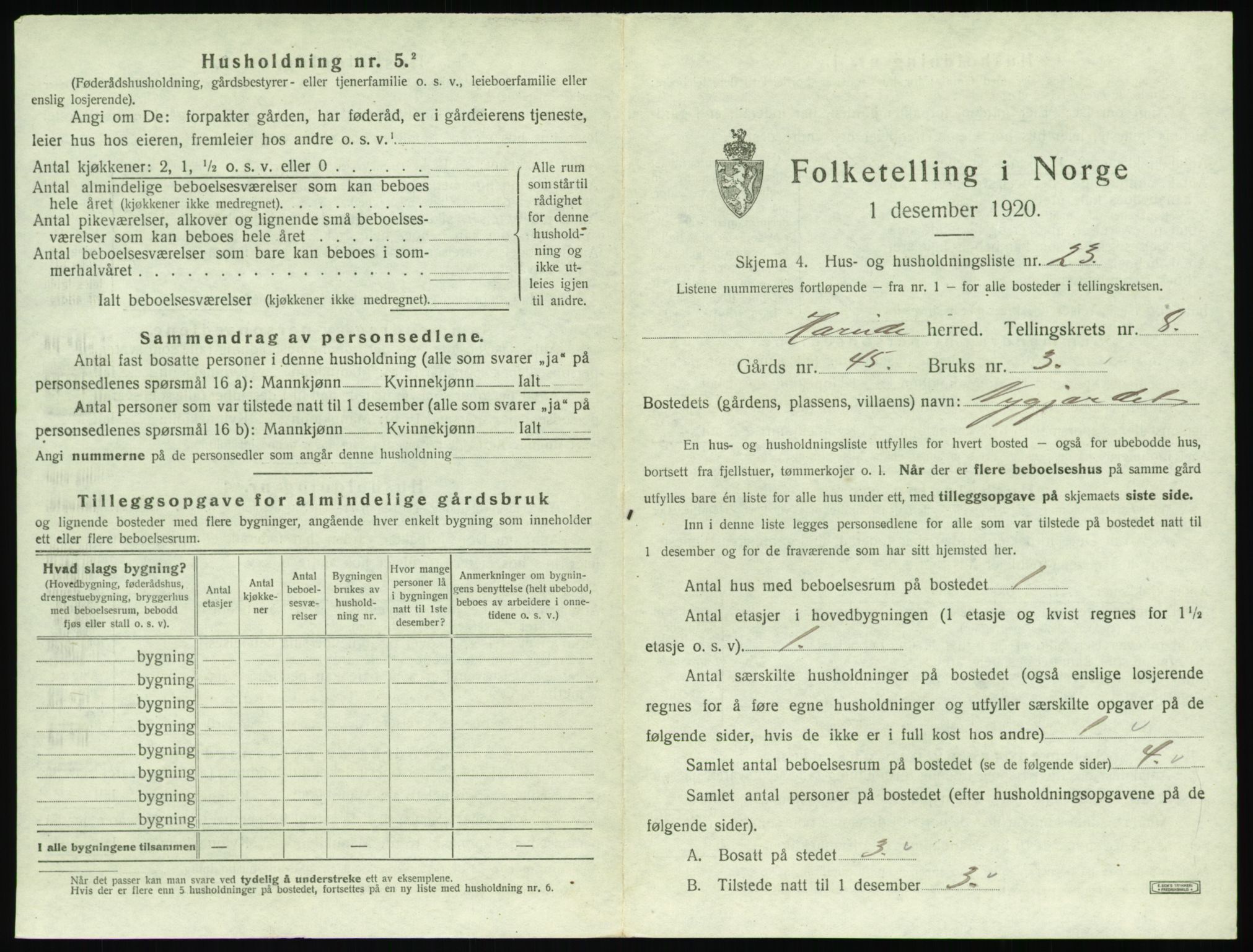 SAT, 1920 census for Hareid, 1920, p. 427