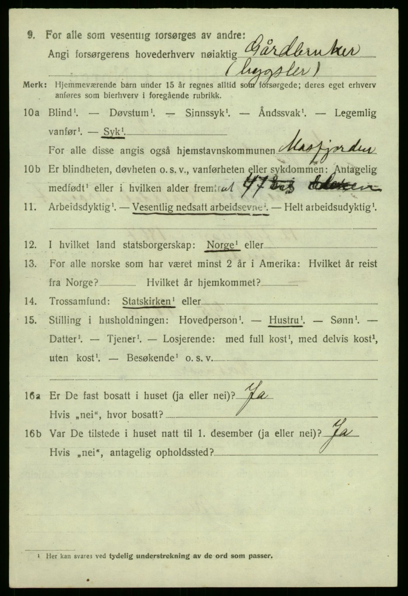 SAB, 1920 census for Masfjorden, 1920, p. 1380