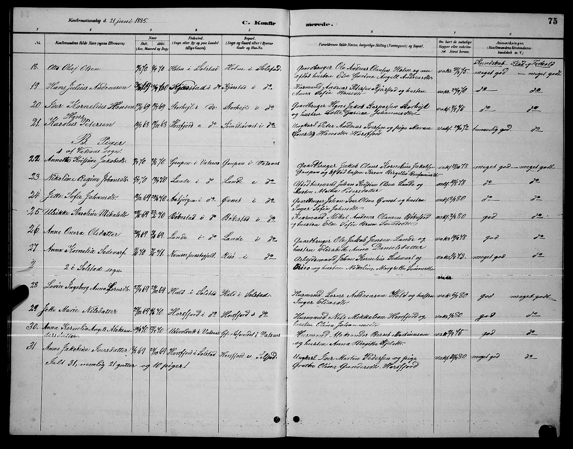 Ministerialprotokoller, klokkerbøker og fødselsregistre - Nordland, SAT/A-1459/810/L0160: Parish register (copy) no. 810C03, 1884-1896, p. 75
