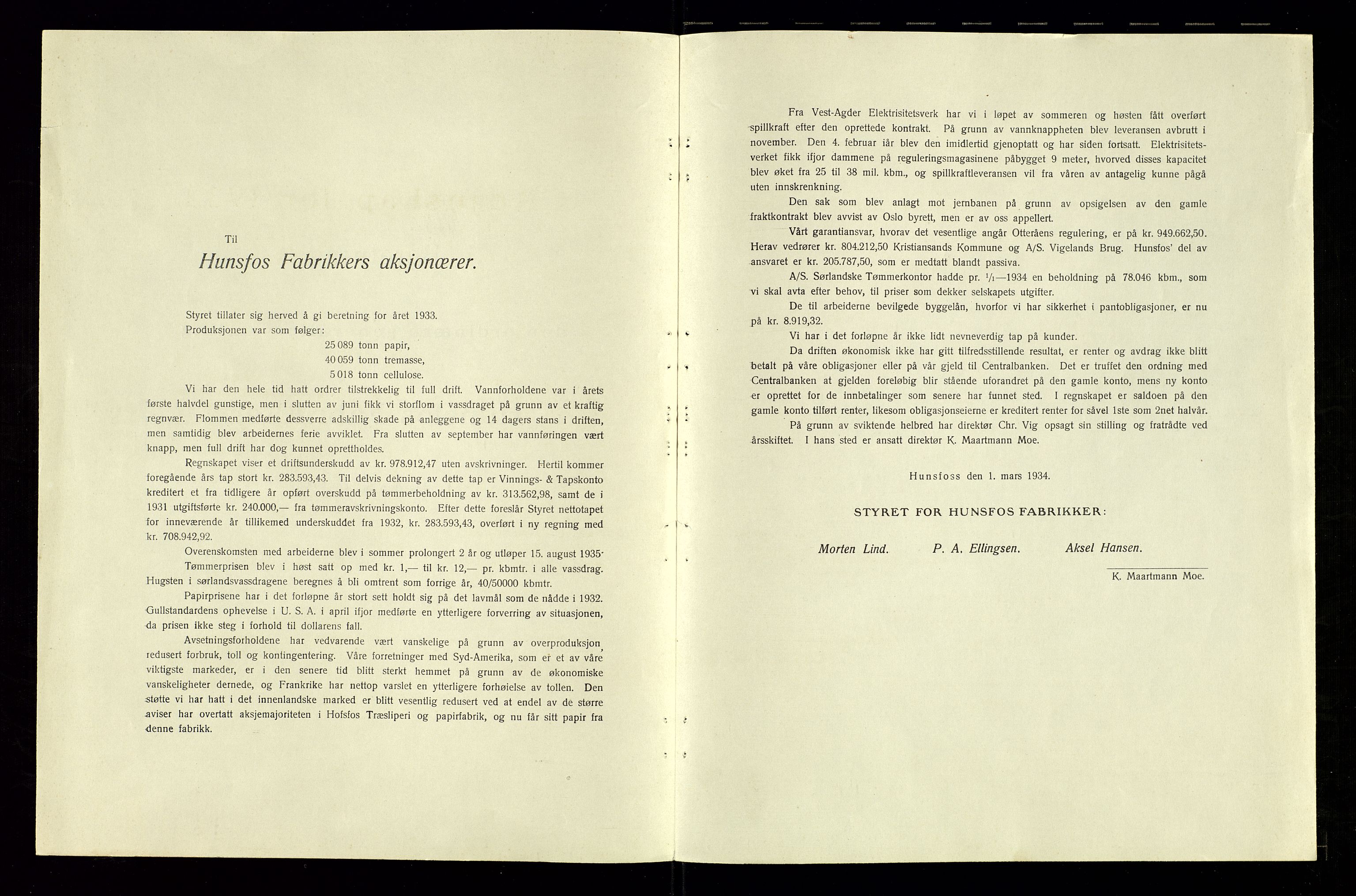 Hunsfos fabrikker, AV/SAK-D/1440/01/L0001/0003: Vedtekter, anmeldelser og årsberetninger / Årsberetninger og regnskap, 1918-1989, p. 66