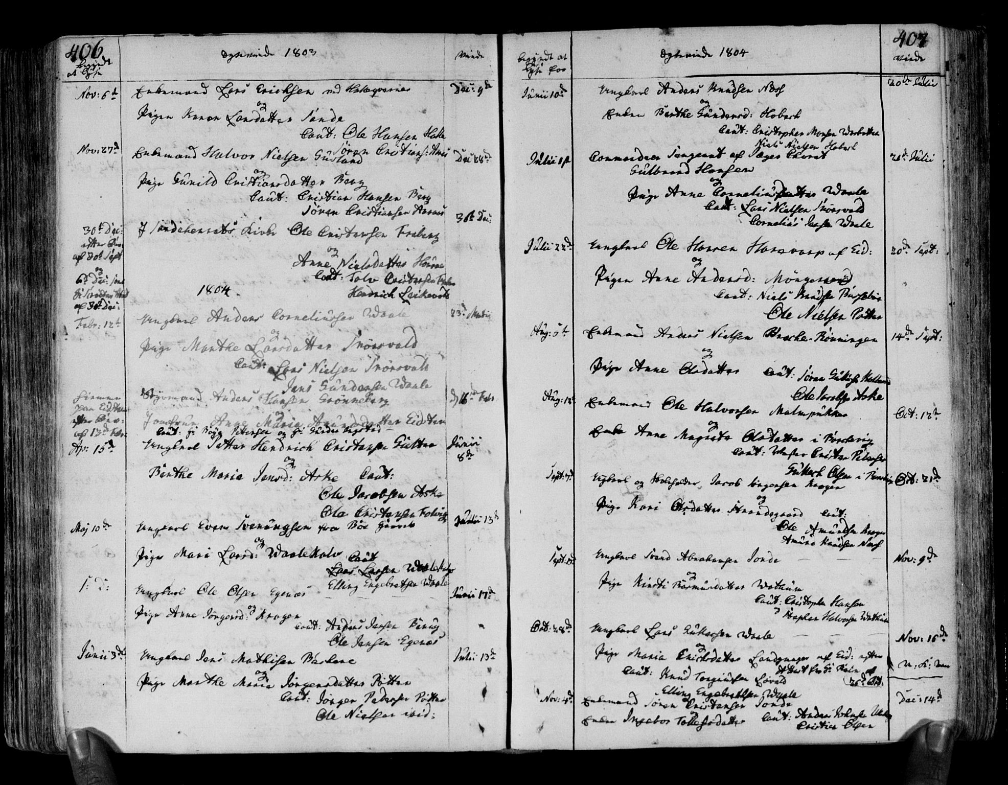 Brunlanes kirkebøker, SAKO/A-342/F/Fa/L0002: Parish register (official) no. I 2, 1802-1834, p. 406-407