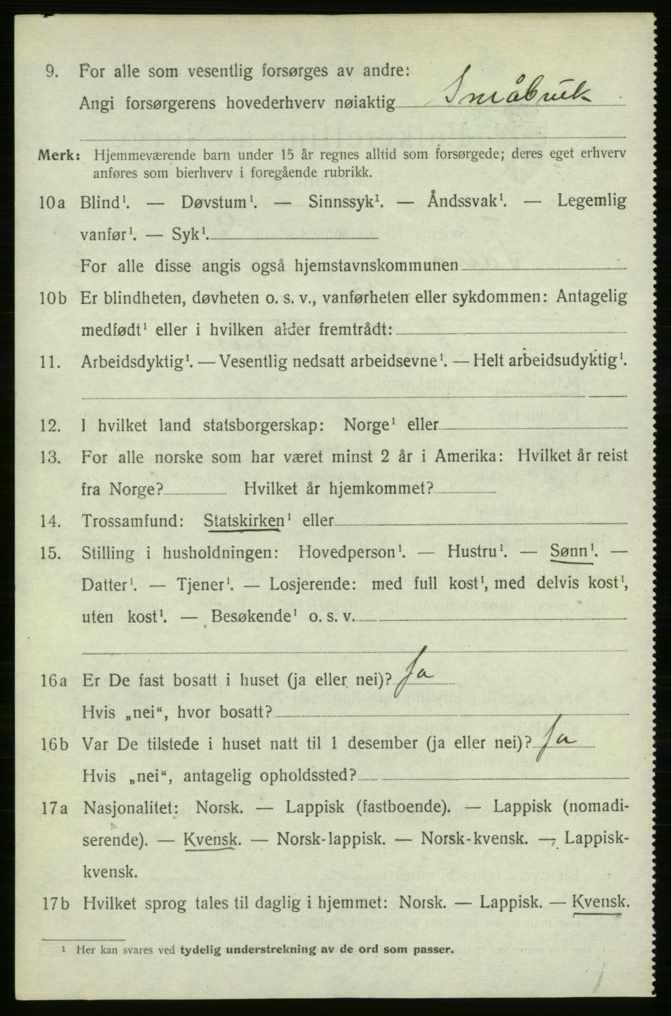 SATØ, 1920 census for Tana, 1920, p. 2347