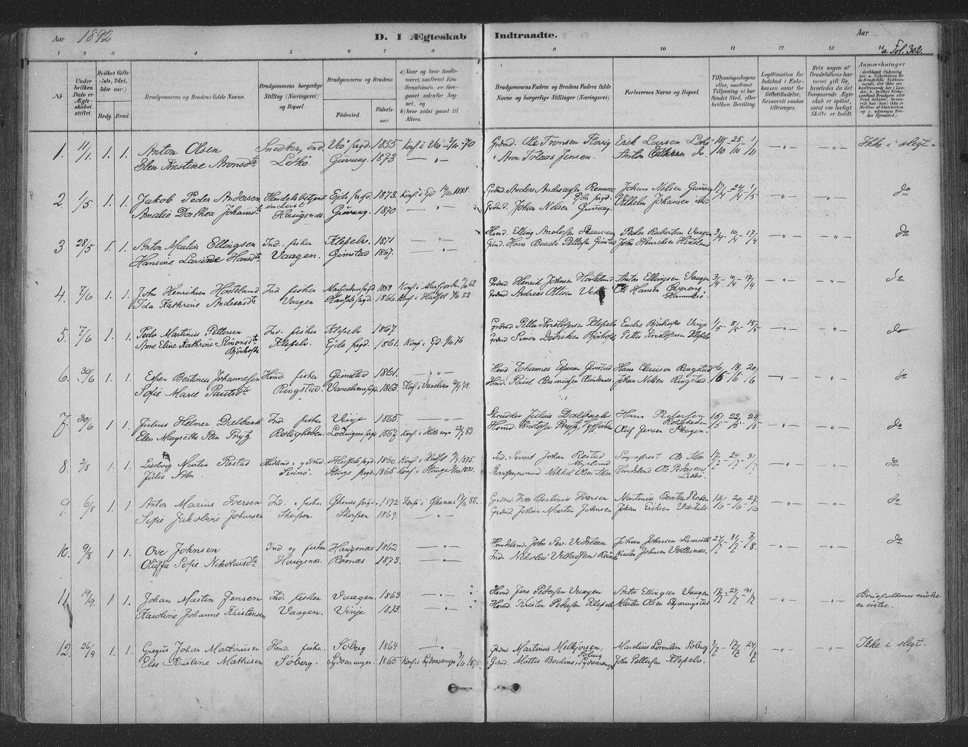 Ministerialprotokoller, klokkerbøker og fødselsregistre - Nordland, AV/SAT-A-1459/891/L1302: Parish register (official) no. 891A07, 1878-1895, p. 302