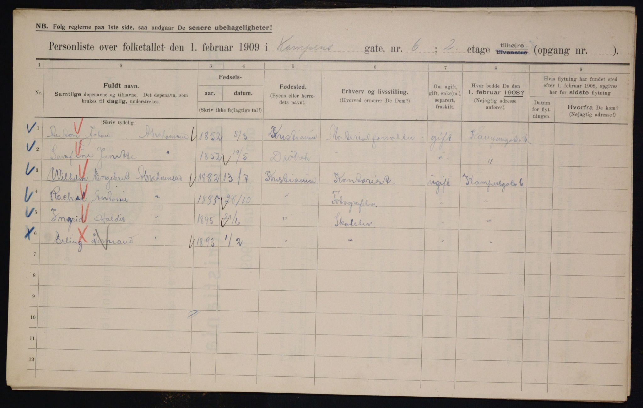 OBA, Municipal Census 1909 for Kristiania, 1909, p. 43597