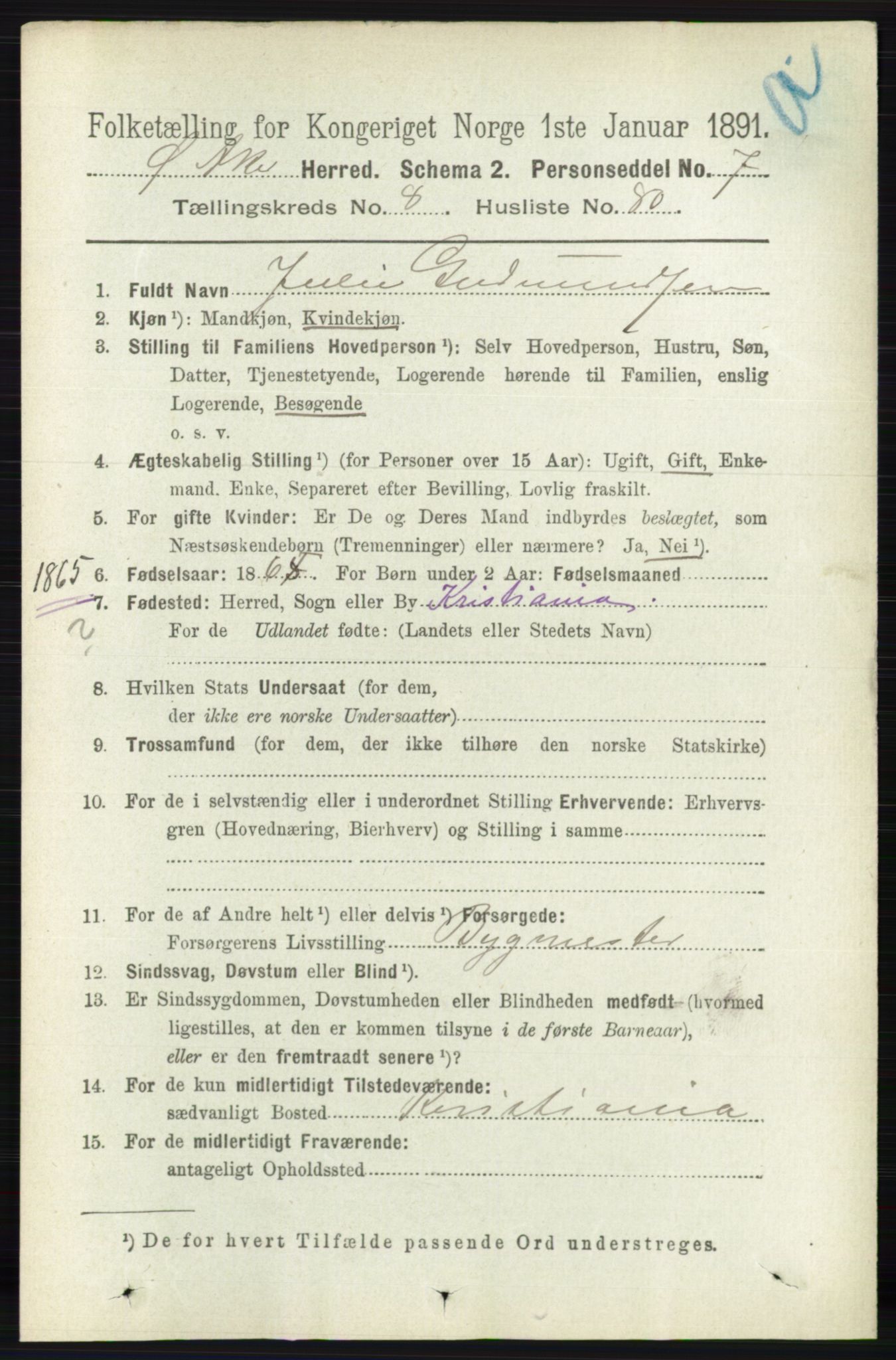 RA, 1891 census for 0218 Aker, 1891, p. 7913