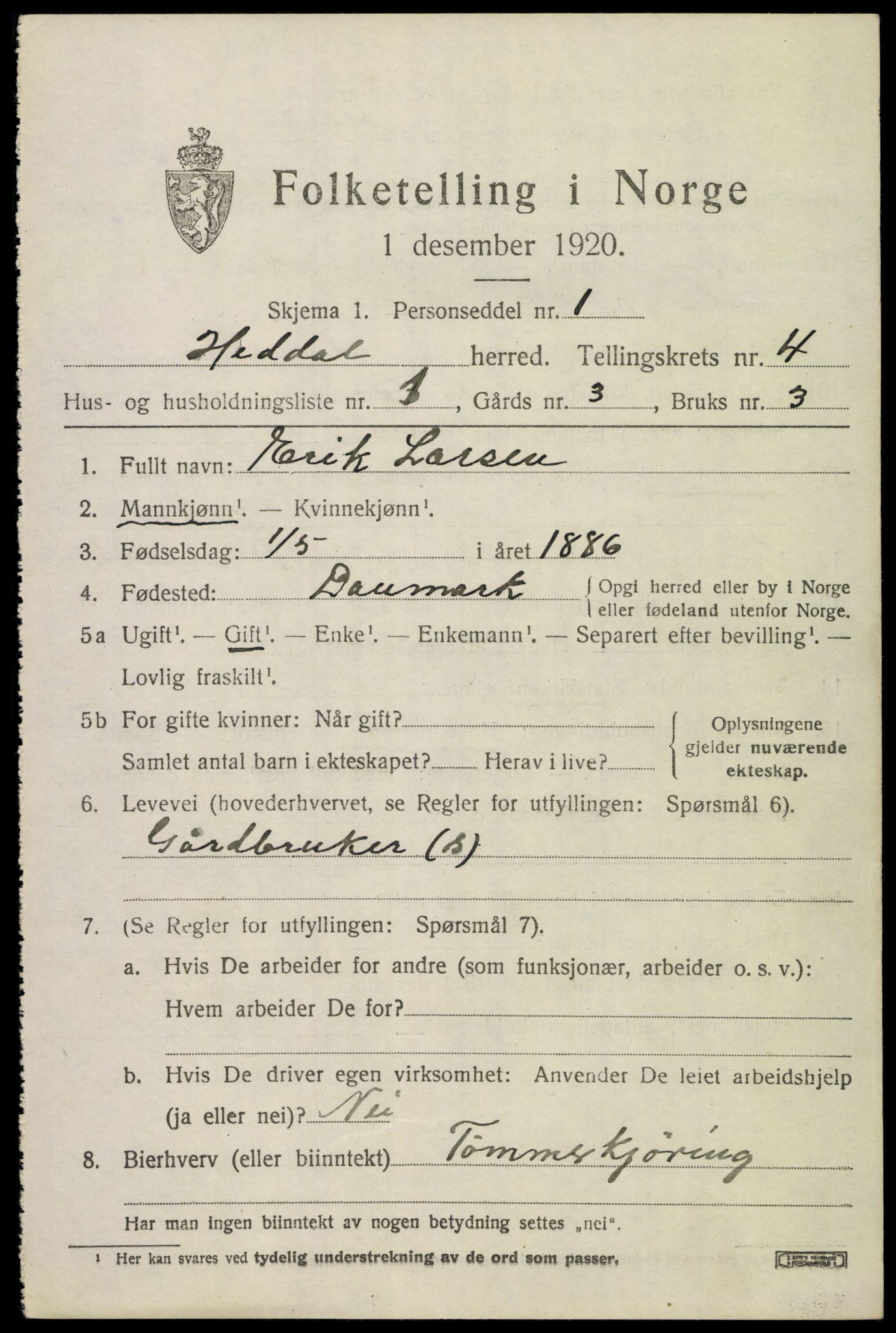 SAKO, 1920 census for Heddal, 1920, p. 4448