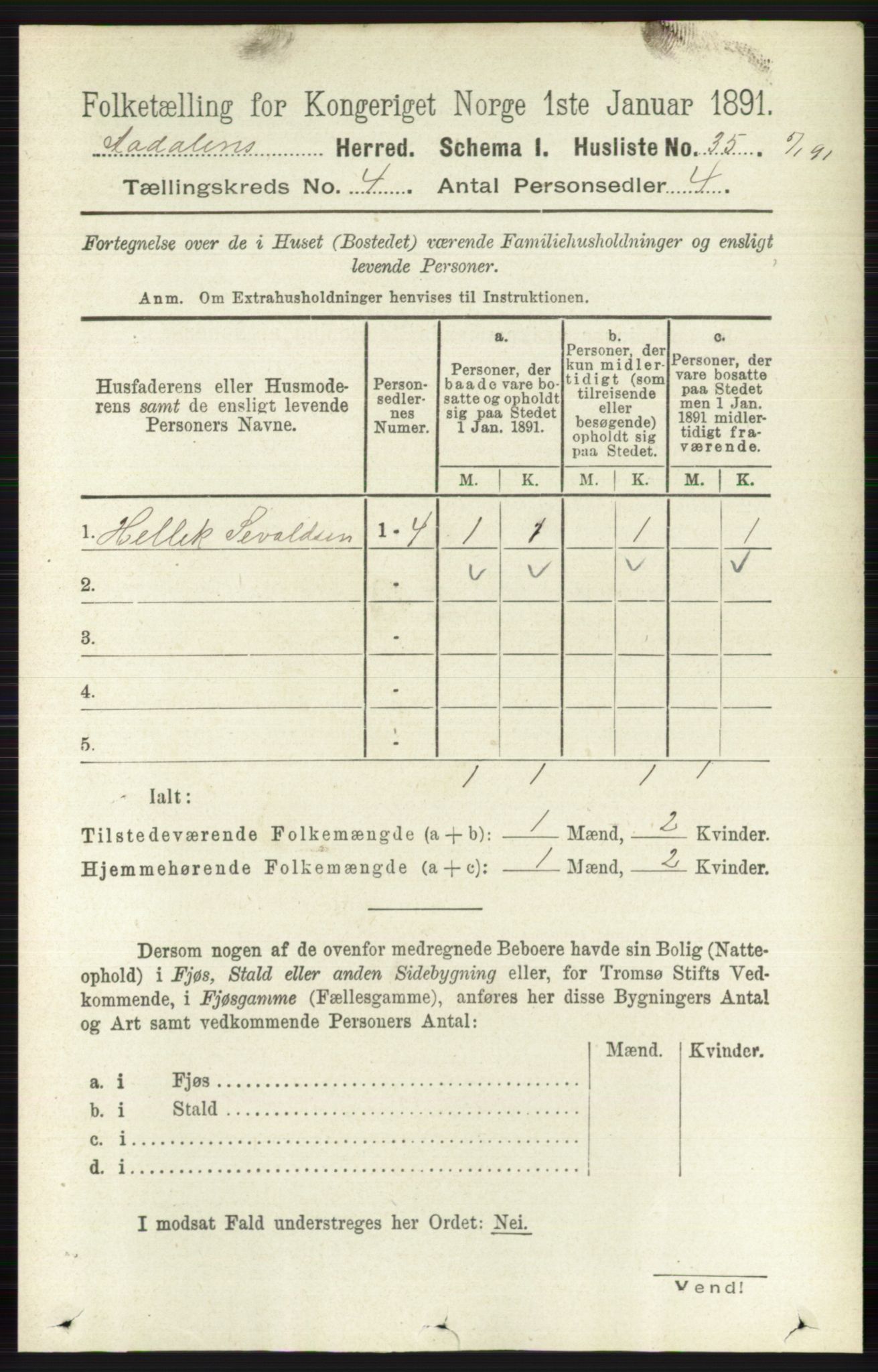 RA, 1891 census for 0614 Ådal, 1891, p. 1485