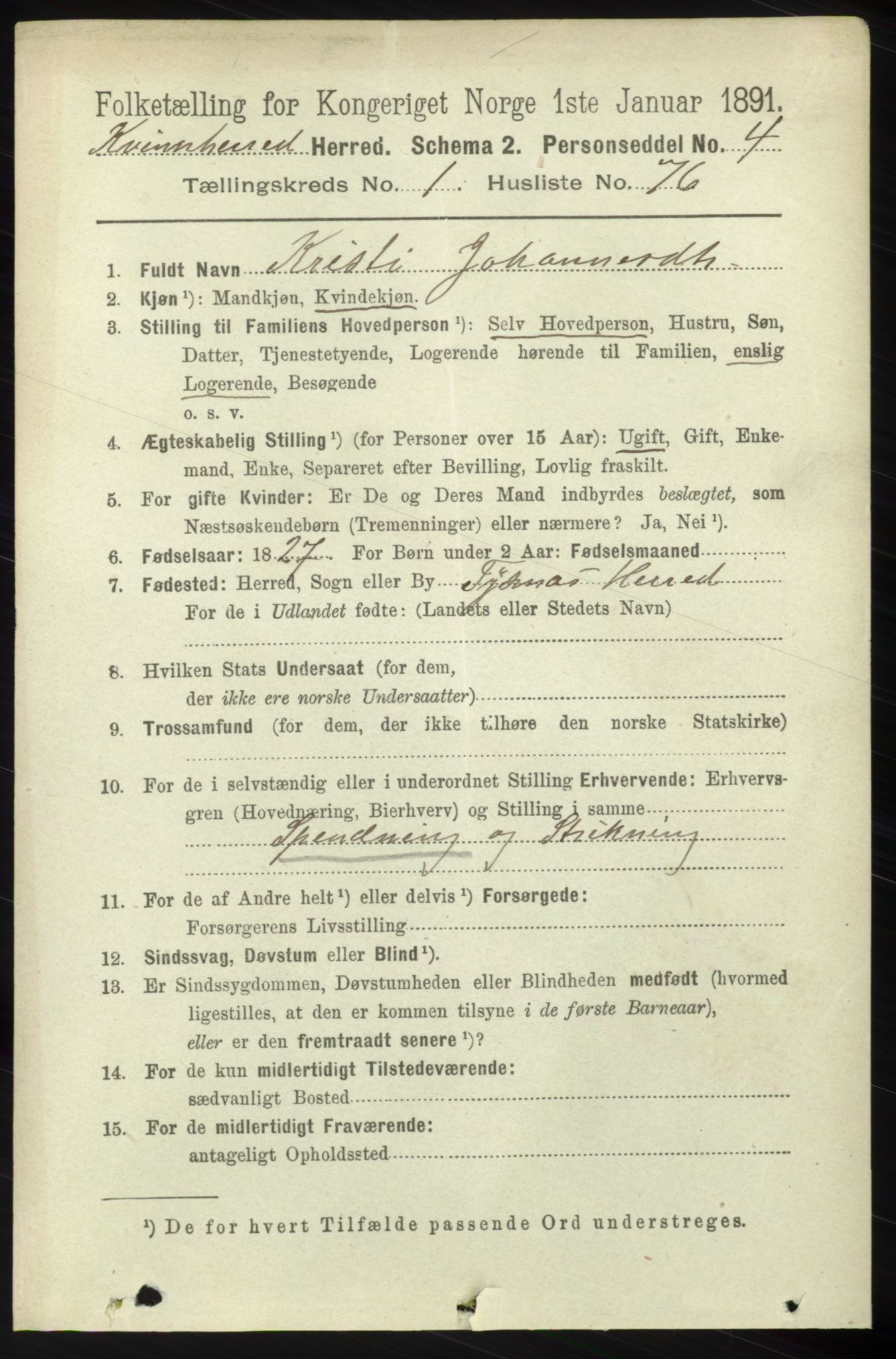 RA, 1891 census for 1224 Kvinnherad, 1891, p. 590