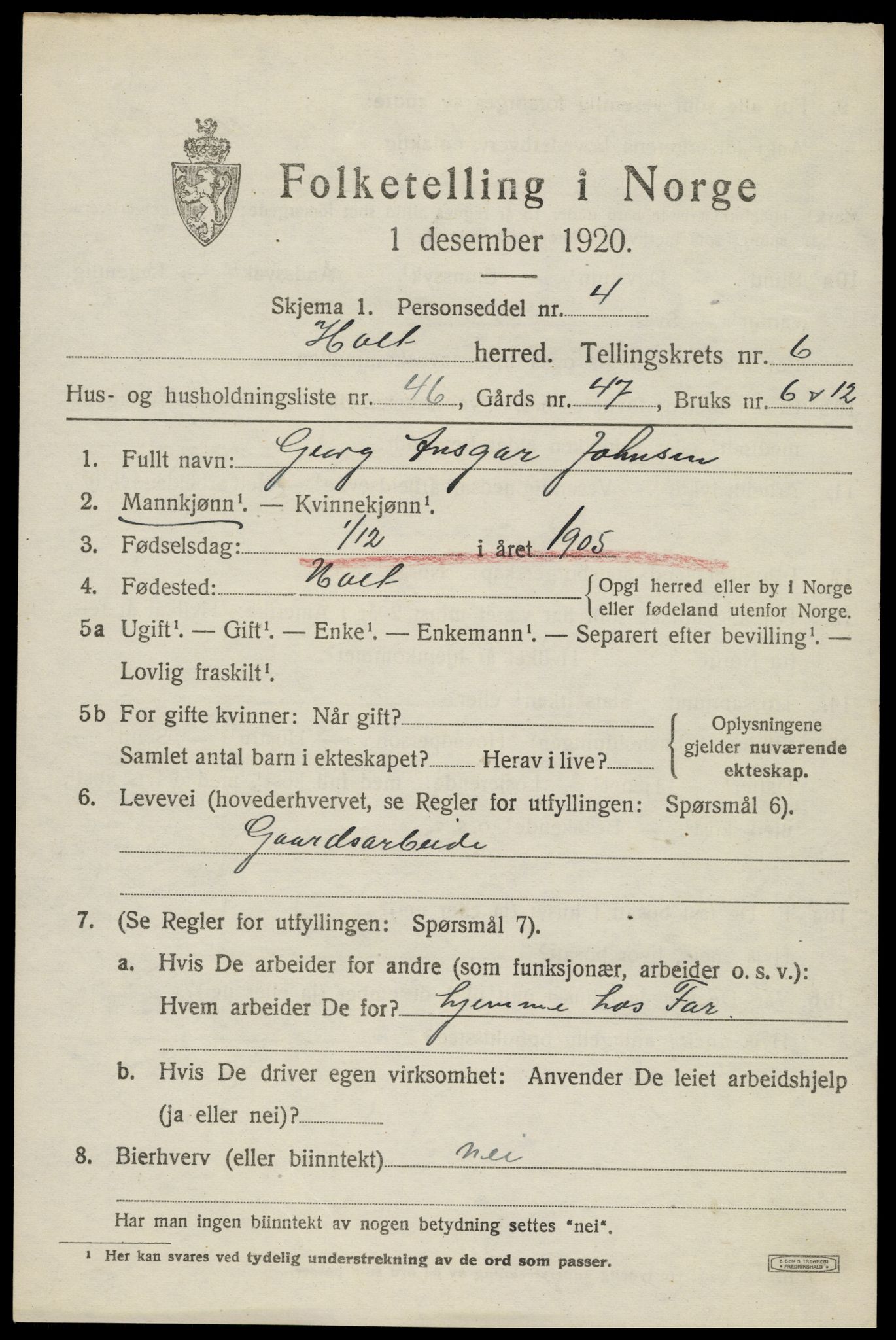 SAK, 1920 census for Holt, 1920, p. 4308