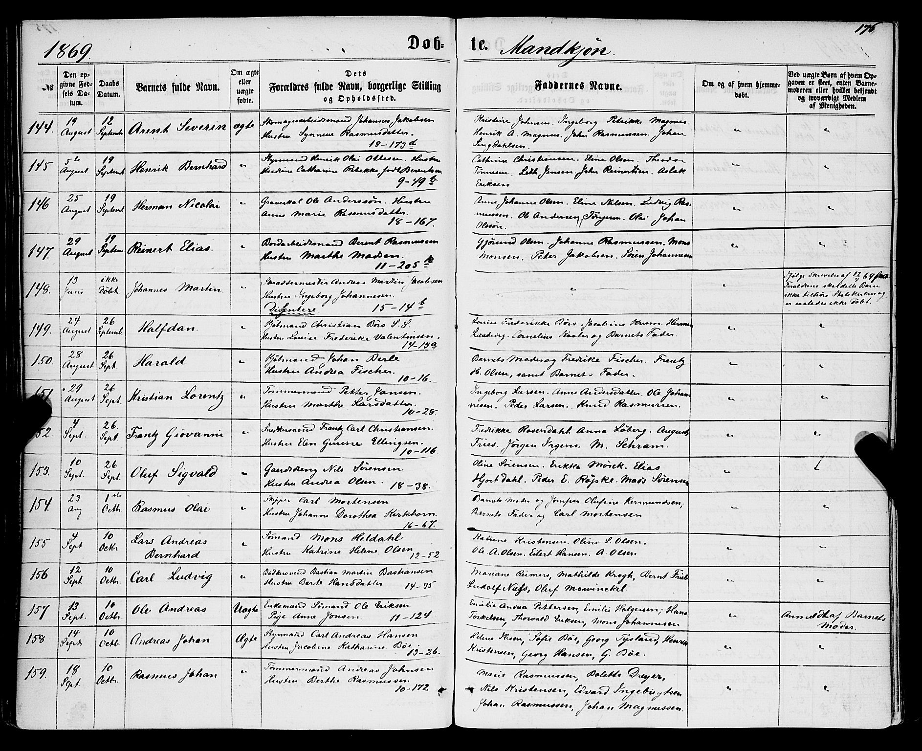 Domkirken sokneprestembete, SAB/A-74801/H/Haa/L0021: Parish register (official) no. B 4, 1859-1871, p. 176