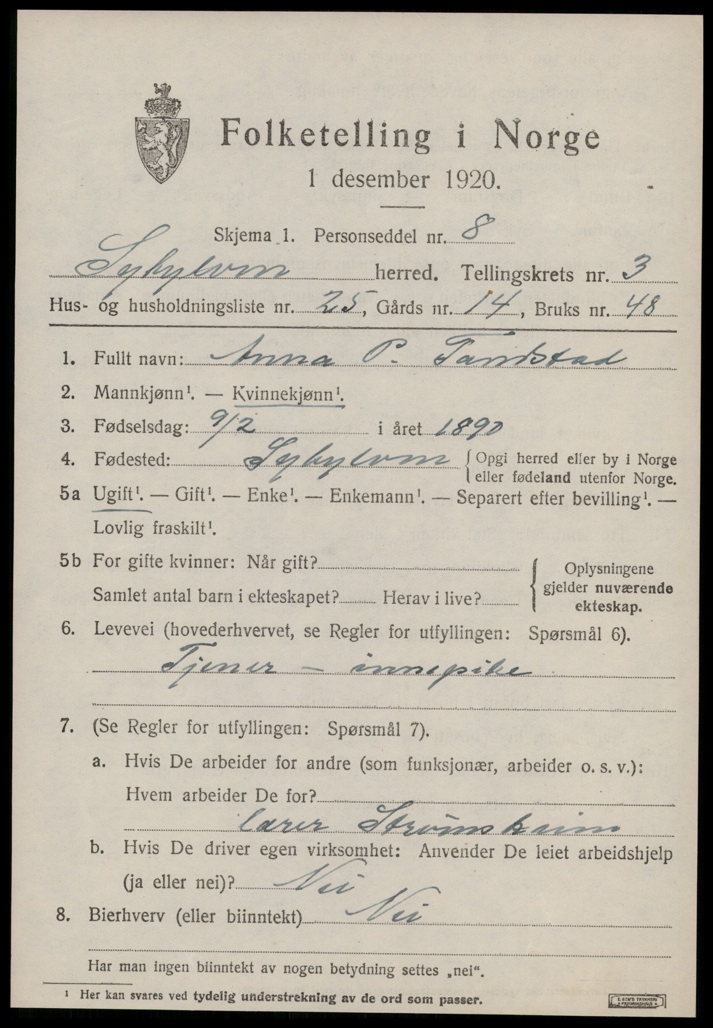 SAT, 1920 census for Sykkylven, 1920, p. 2459