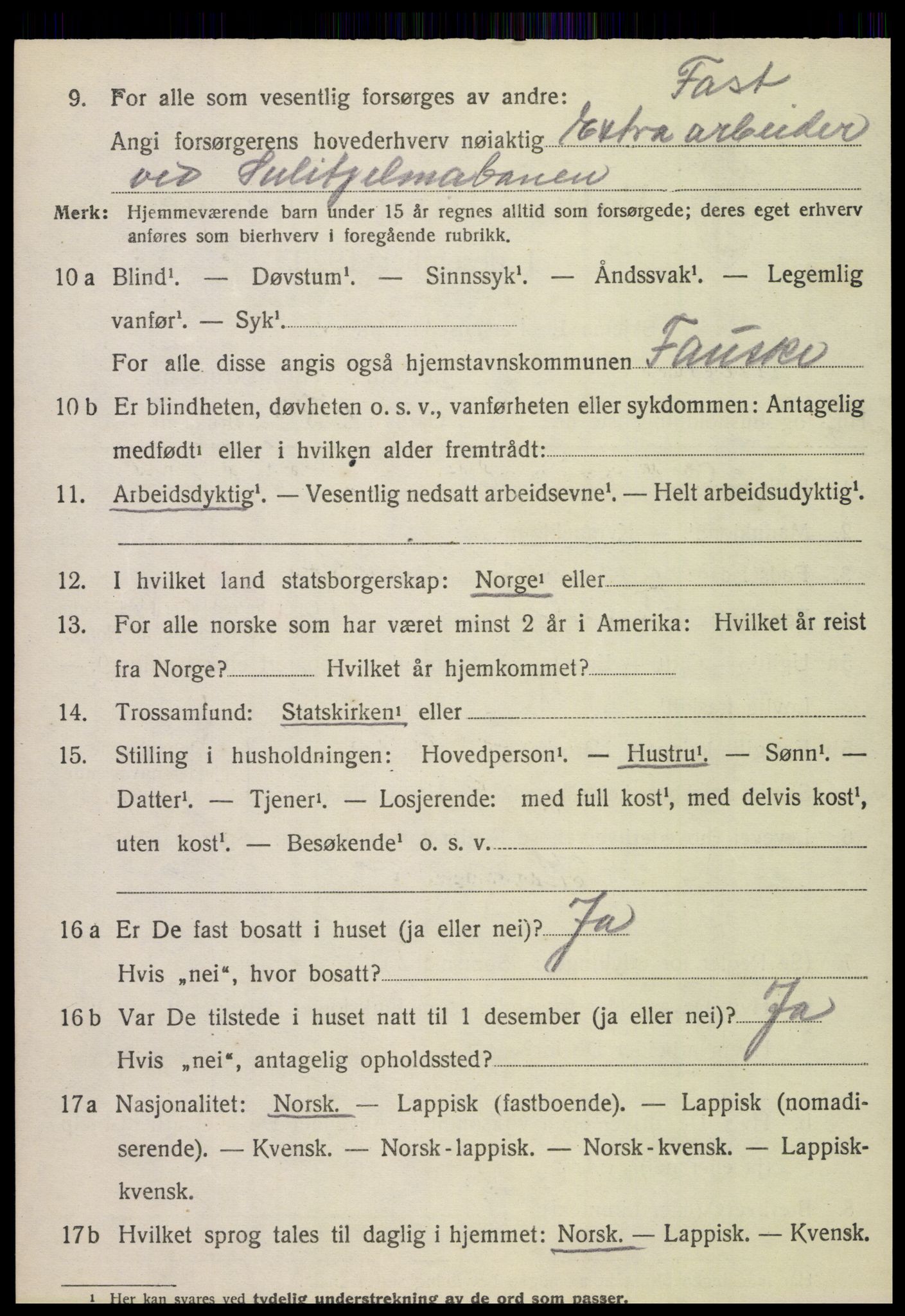 SAT, 1920 census for Fauske, 1920, p. 7607