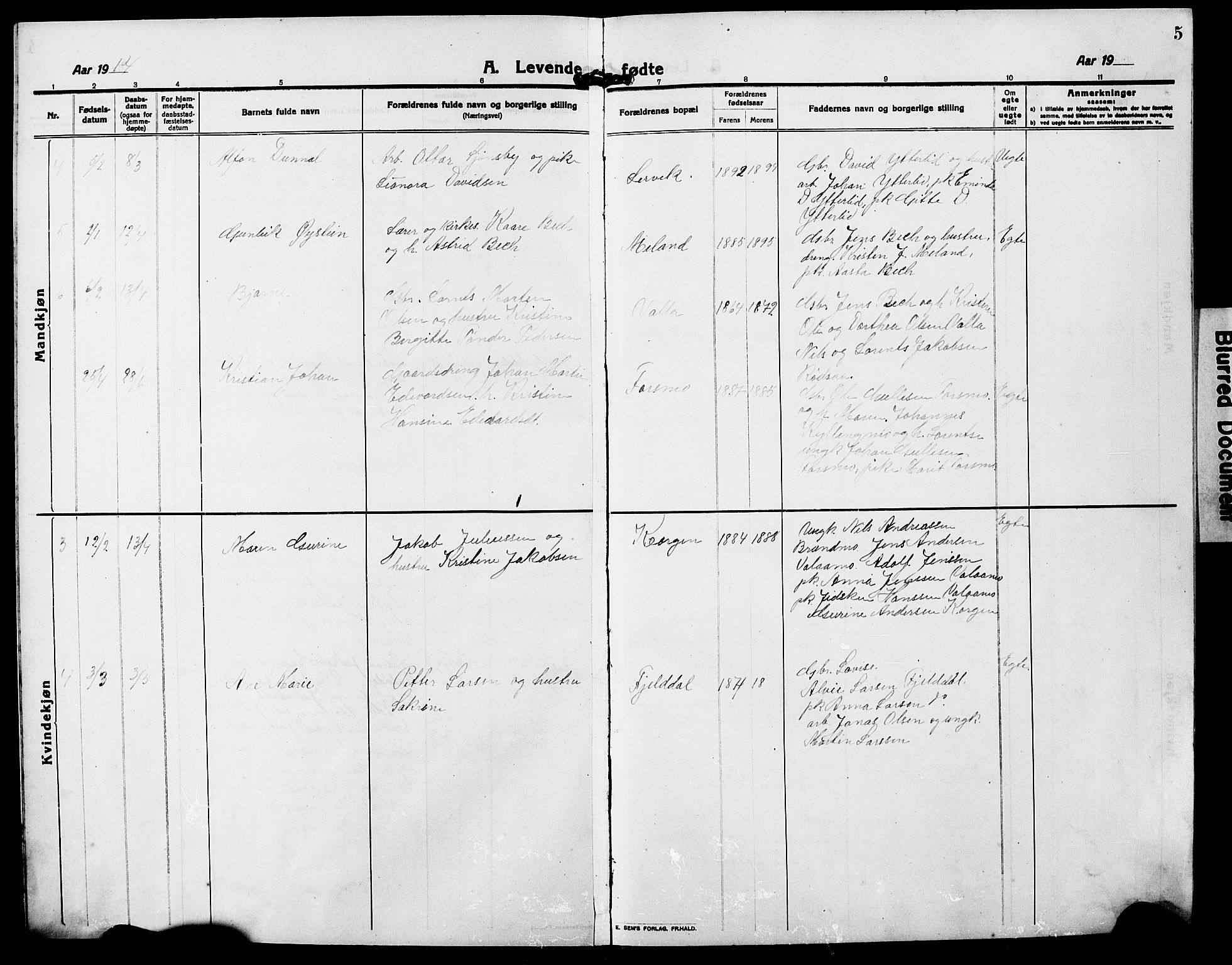 Ministerialprotokoller, klokkerbøker og fødselsregistre - Nordland, AV/SAT-A-1459/826/L0384: Parish register (copy) no. 826C04, 1914-1917, p. 5