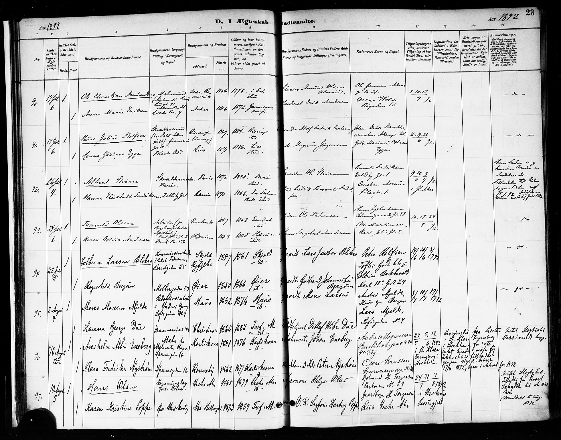 Trefoldighet prestekontor Kirkebøker, SAO/A-10882/F/Fc/L0004: Parish register (official) no. III 4, 1891-1900, p. 23