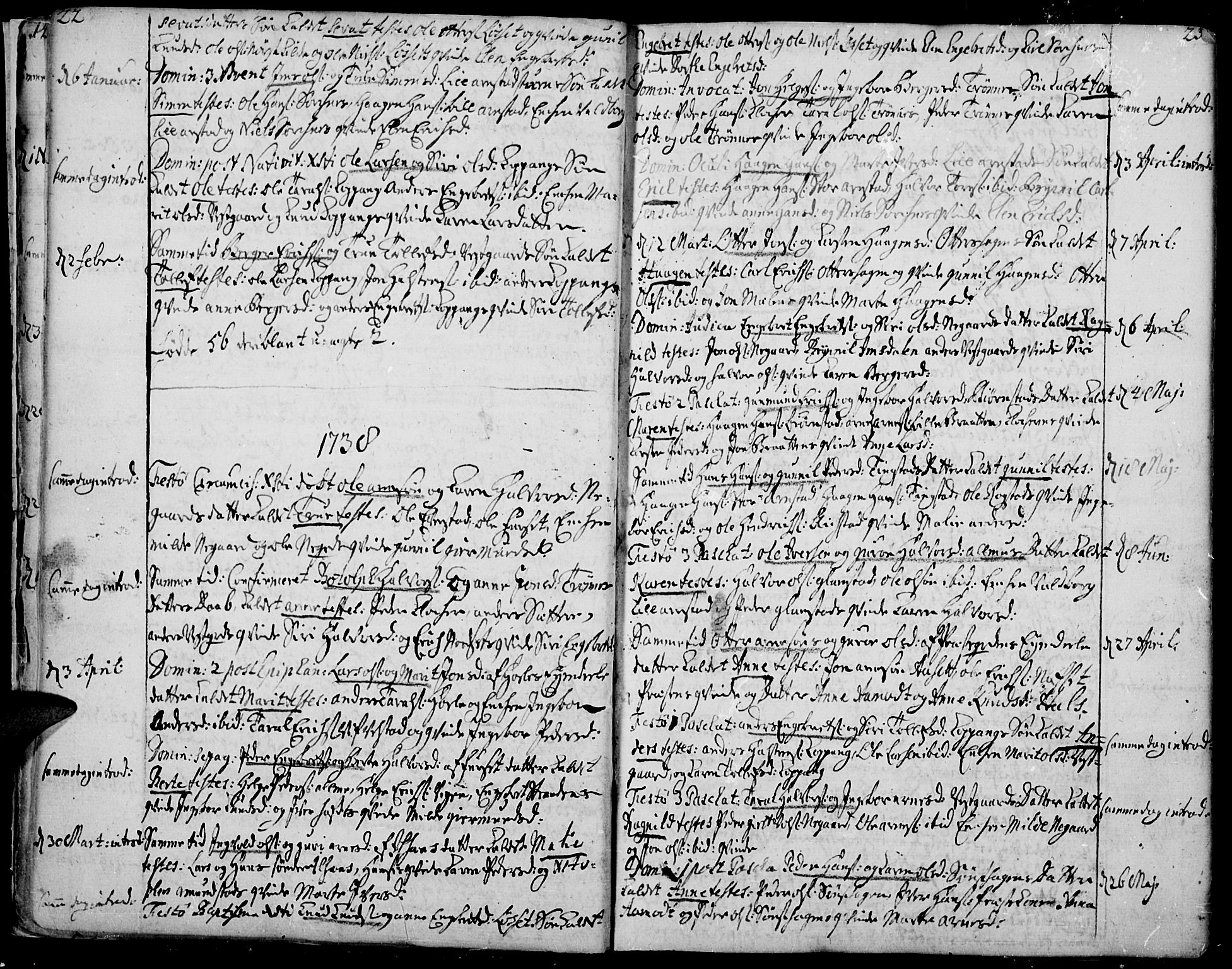 Åmot prestekontor, Hedmark, AV/SAH-PREST-056/H/Ha/Haa/L0002: Parish register (official) no. 2, 1734-1779, p. 22-23