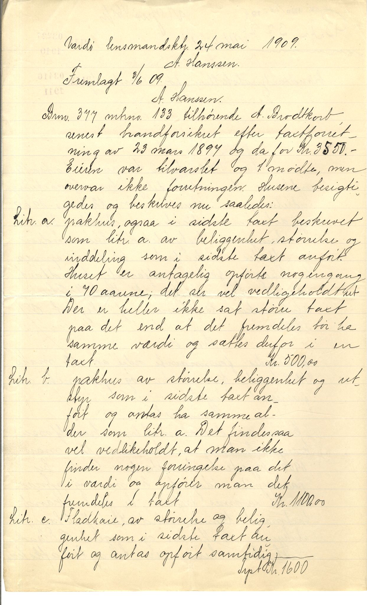 Brodtkorb handel A/S, VAMU/A-0001/Q/Qb/L0001: Skjøter og grunnbrev i Vardø by, 1822-1943, p. 134