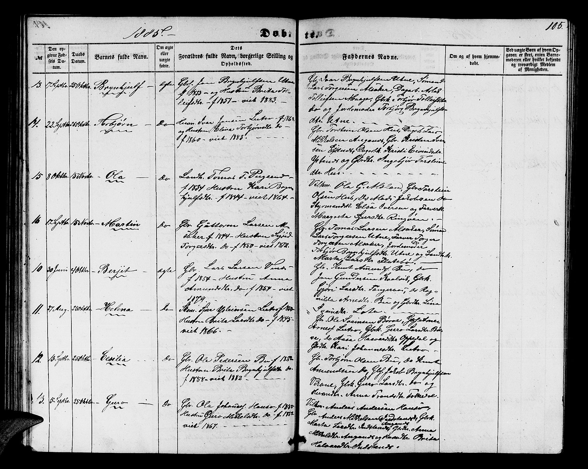 Ullensvang sokneprestembete, SAB/A-78701/H/Hab: Parish register (copy) no. E 6, 1857-1886, p. 105