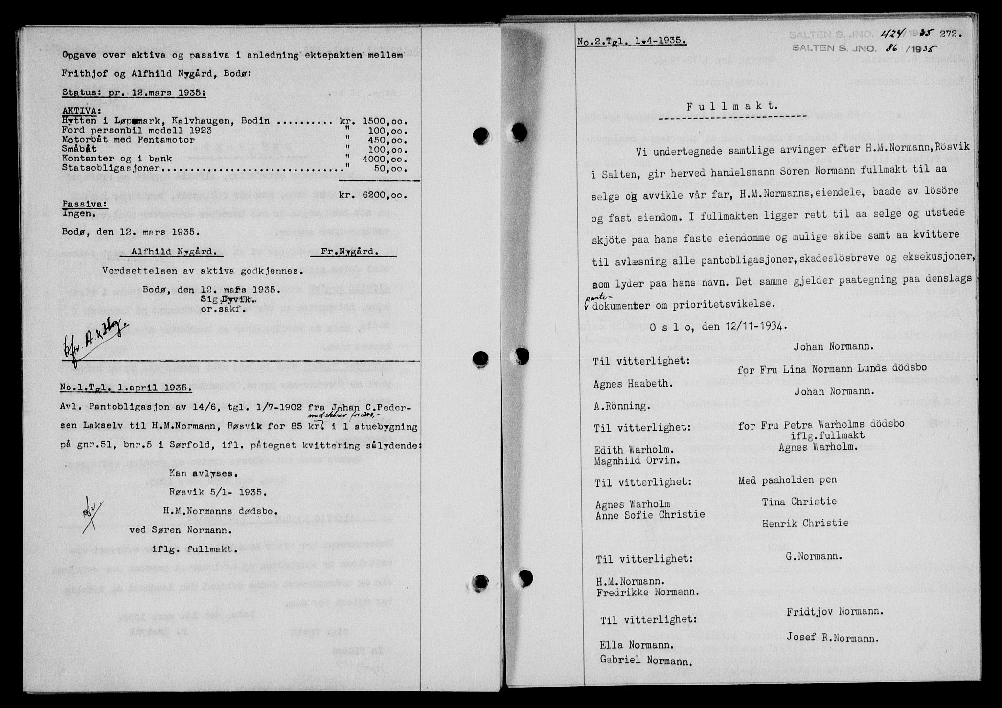 Salten sorenskriveri, SAT/A-4578/1/2/2C/L0066: Mortgage book no. 56, 1934-1935, Deed date: 01.04.1935
