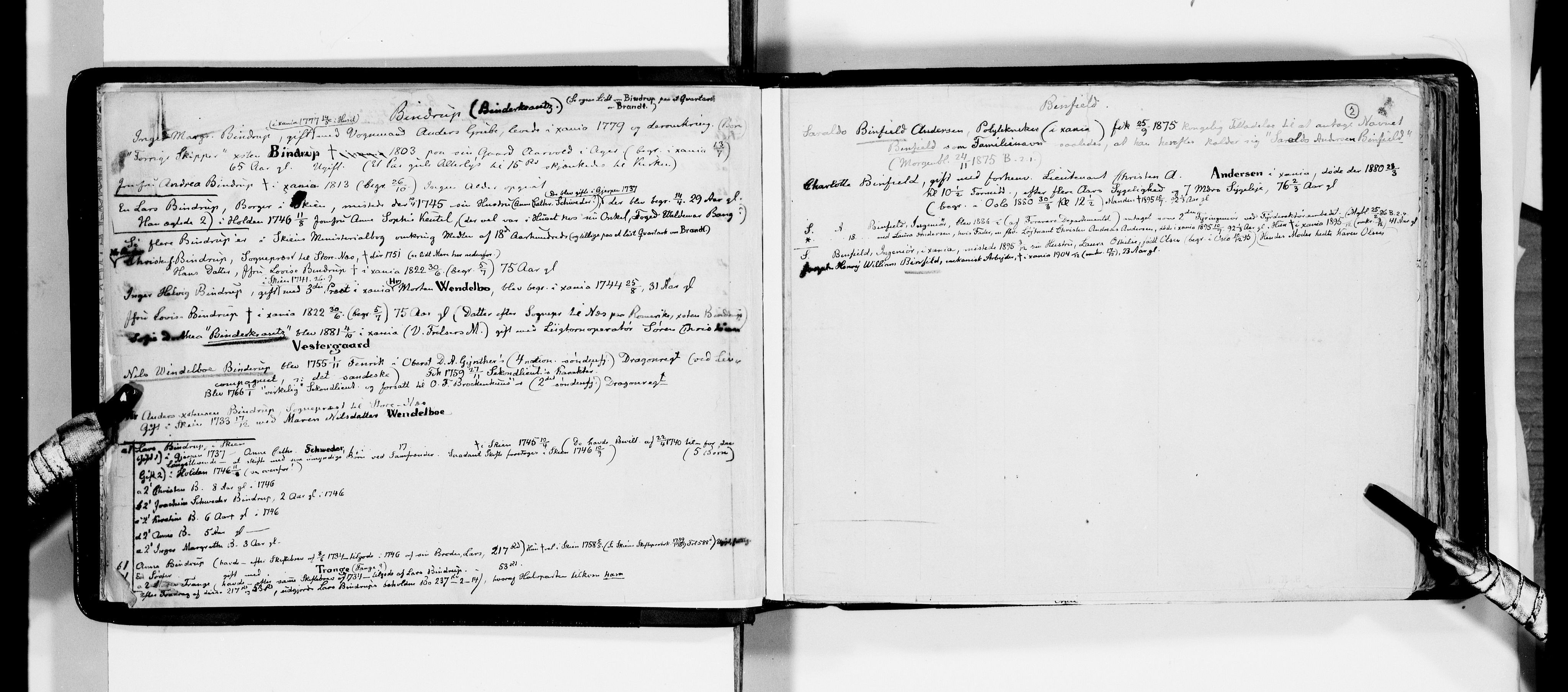 Lassens samlinger, AV/RA-PA-0051/F/Fa/L0006: Personalhistoriske og genealogiske opptegnelser: Bindrup - Bolwig, 1500-1907