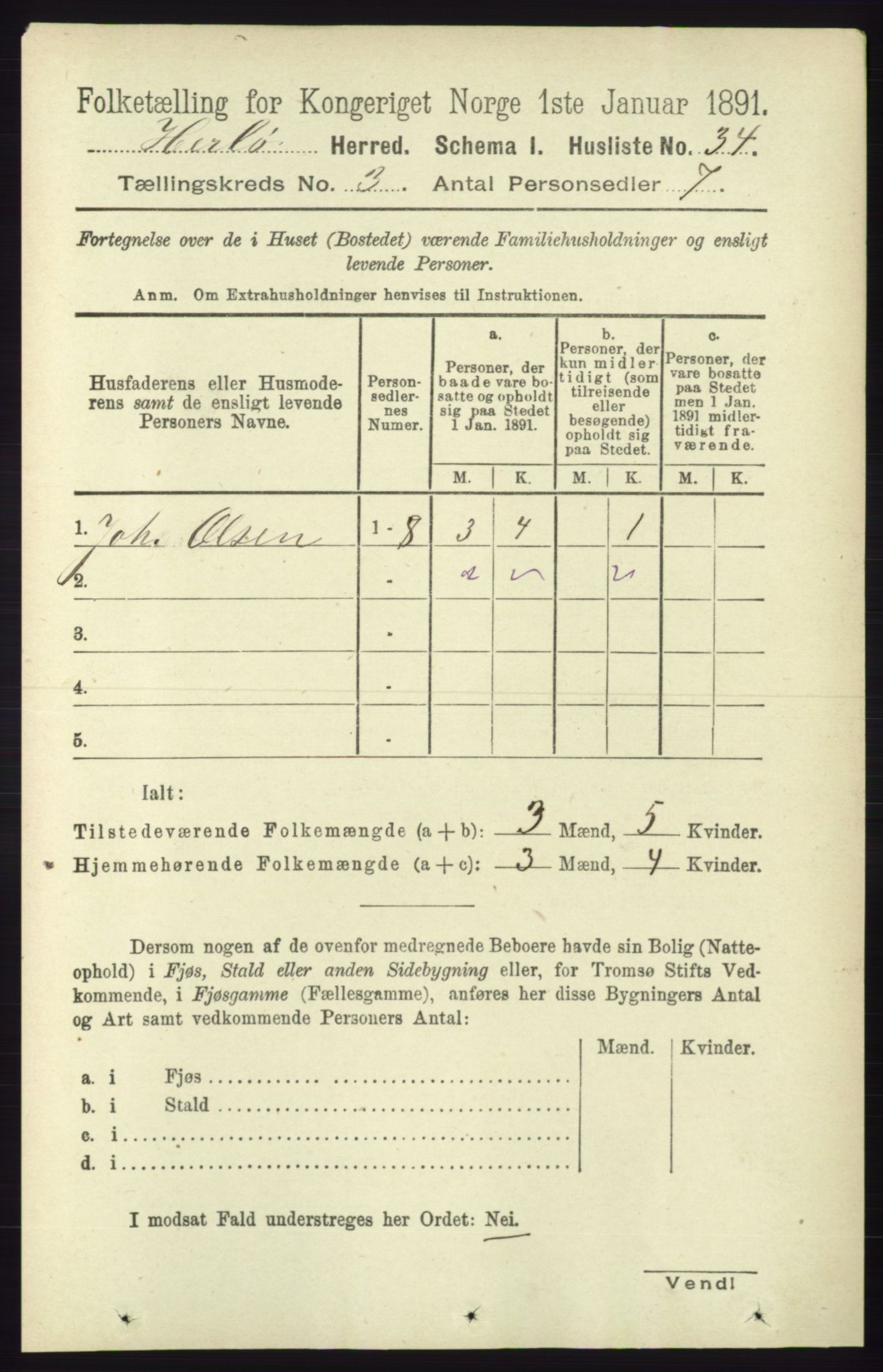 RA, 1891 census for 1258 Herdla, 1891, p. 1052