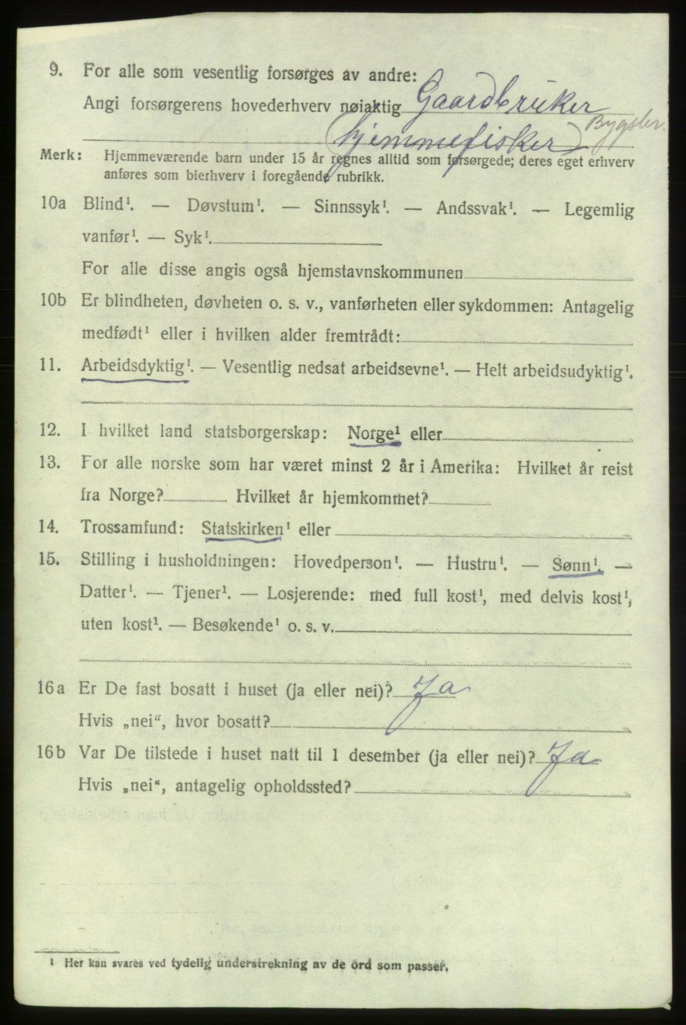 SAB, 1920 census for Bremnes, 1920, p. 1295