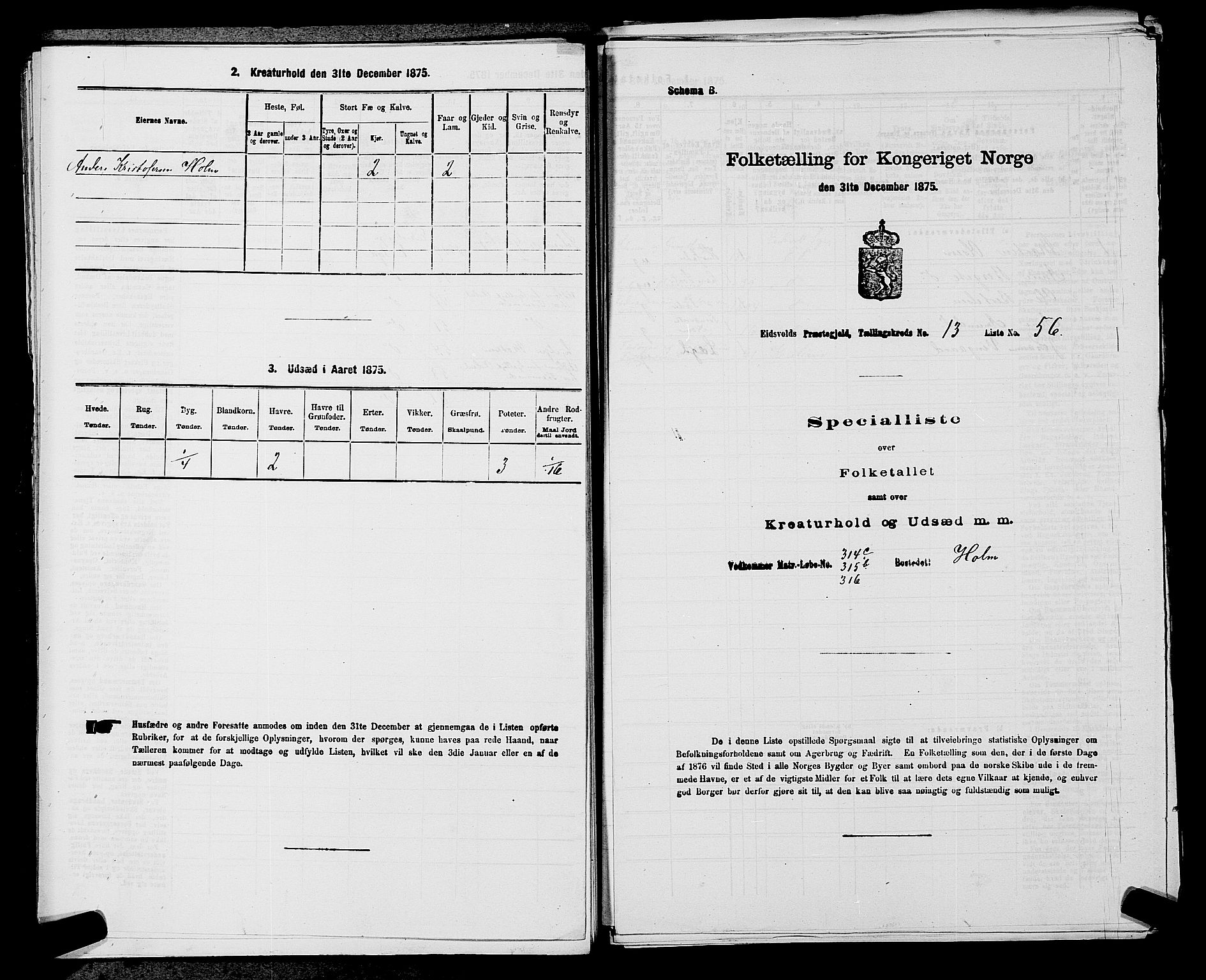 RA, 1875 census for 0237P Eidsvoll, 1875, p. 2165