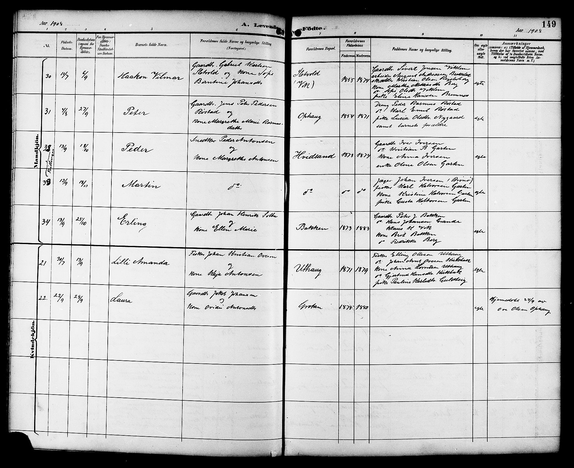 Ministerialprotokoller, klokkerbøker og fødselsregistre - Sør-Trøndelag, AV/SAT-A-1456/659/L0746: Parish register (copy) no. 659C03, 1893-1912, p. 149