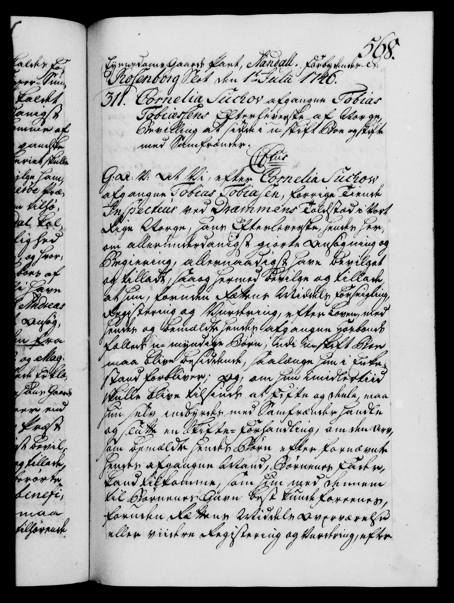 Danske Kanselli 1572-1799, AV/RA-EA-3023/F/Fc/Fca/Fcaa/L0034: Norske registre, 1745-1746, p. 568a