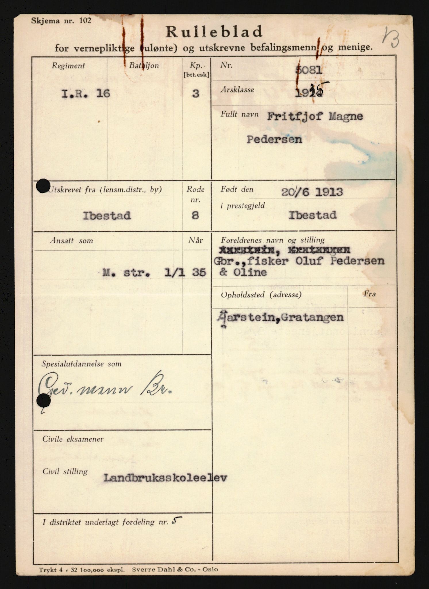 Forsvaret, Troms infanteriregiment nr. 16, AV/RA-RAFA-3146/P/Pa/L0019: Rulleblad for regimentets menige mannskaper, årsklasse 1935, 1935, p. 999