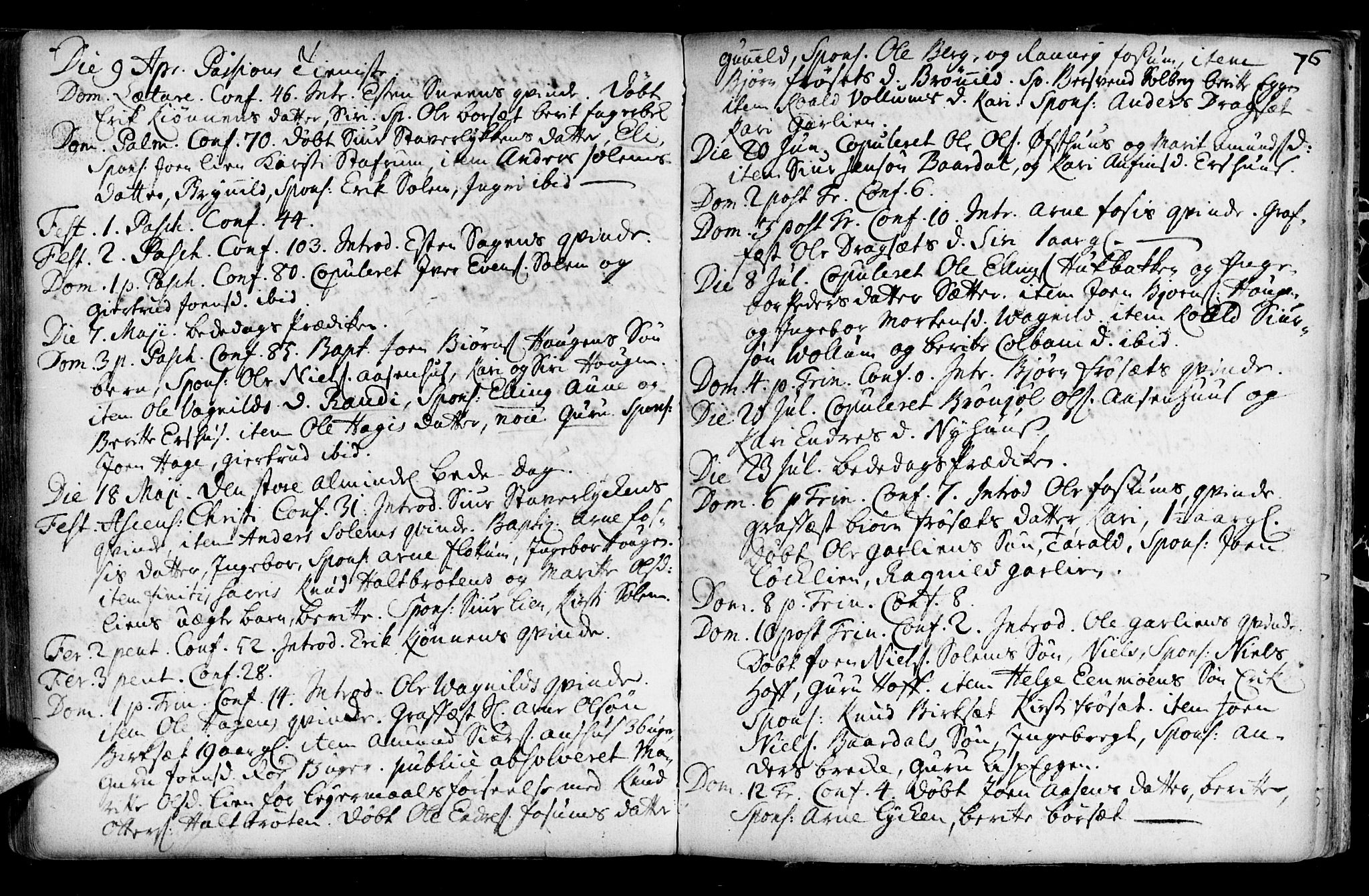 Ministerialprotokoller, klokkerbøker og fødselsregistre - Sør-Trøndelag, SAT/A-1456/689/L1036: Parish register (official) no. 689A01, 1696-1746, p. 76
