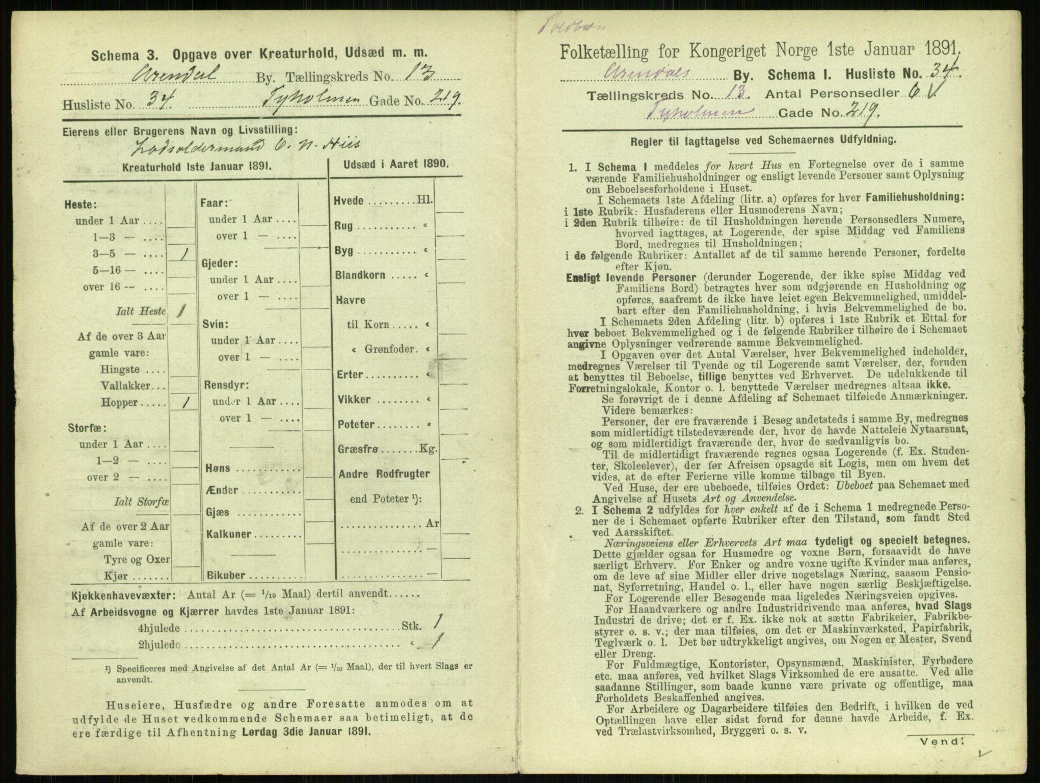 RA, 1891 census for 0903 Arendal, 1891, p. 734