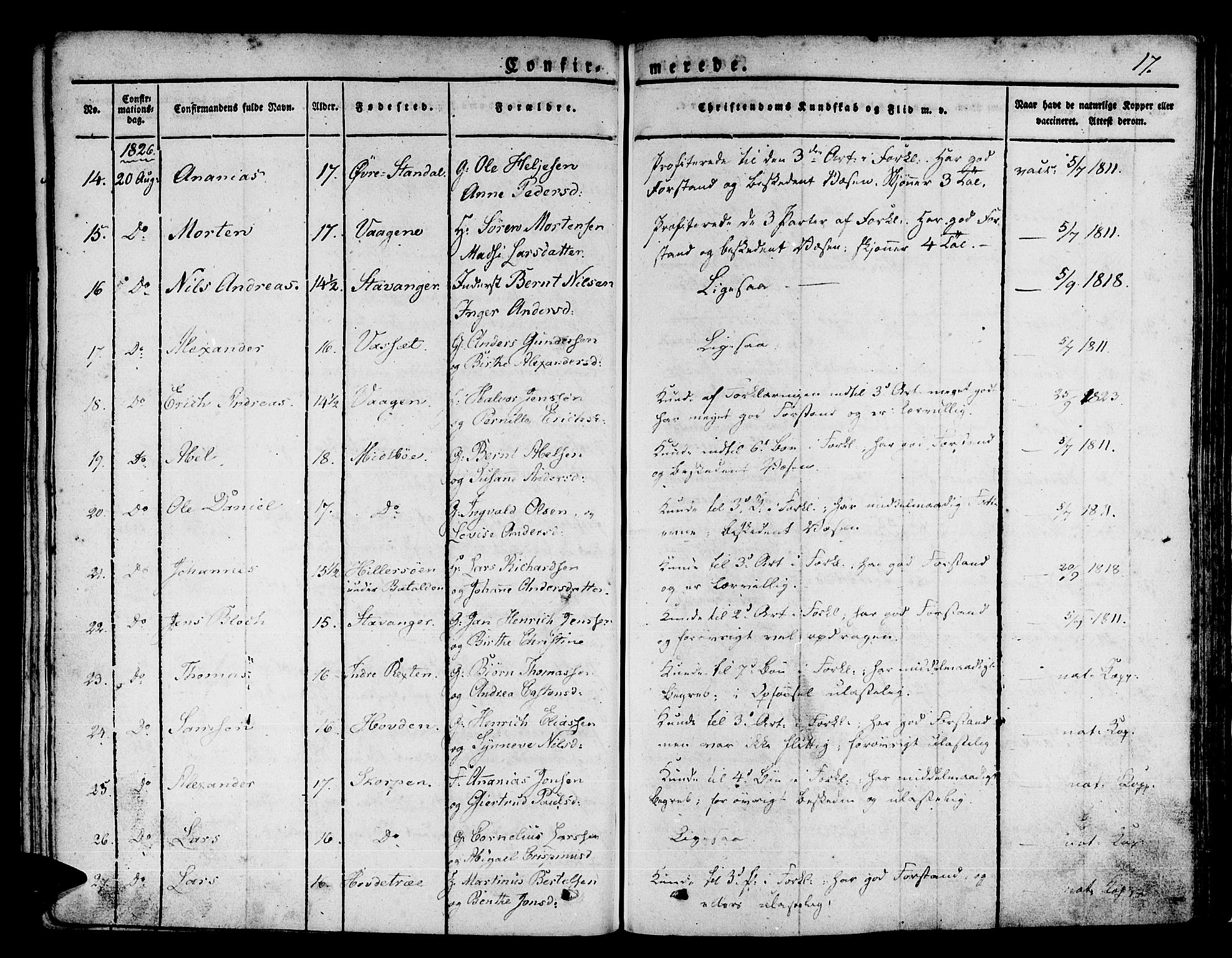 Kinn sokneprestembete, AV/SAB-A-80801/H/Haa/Haaa/L0004/0001: Parish register (official) no. A 4I, 1822-1840, p. 17