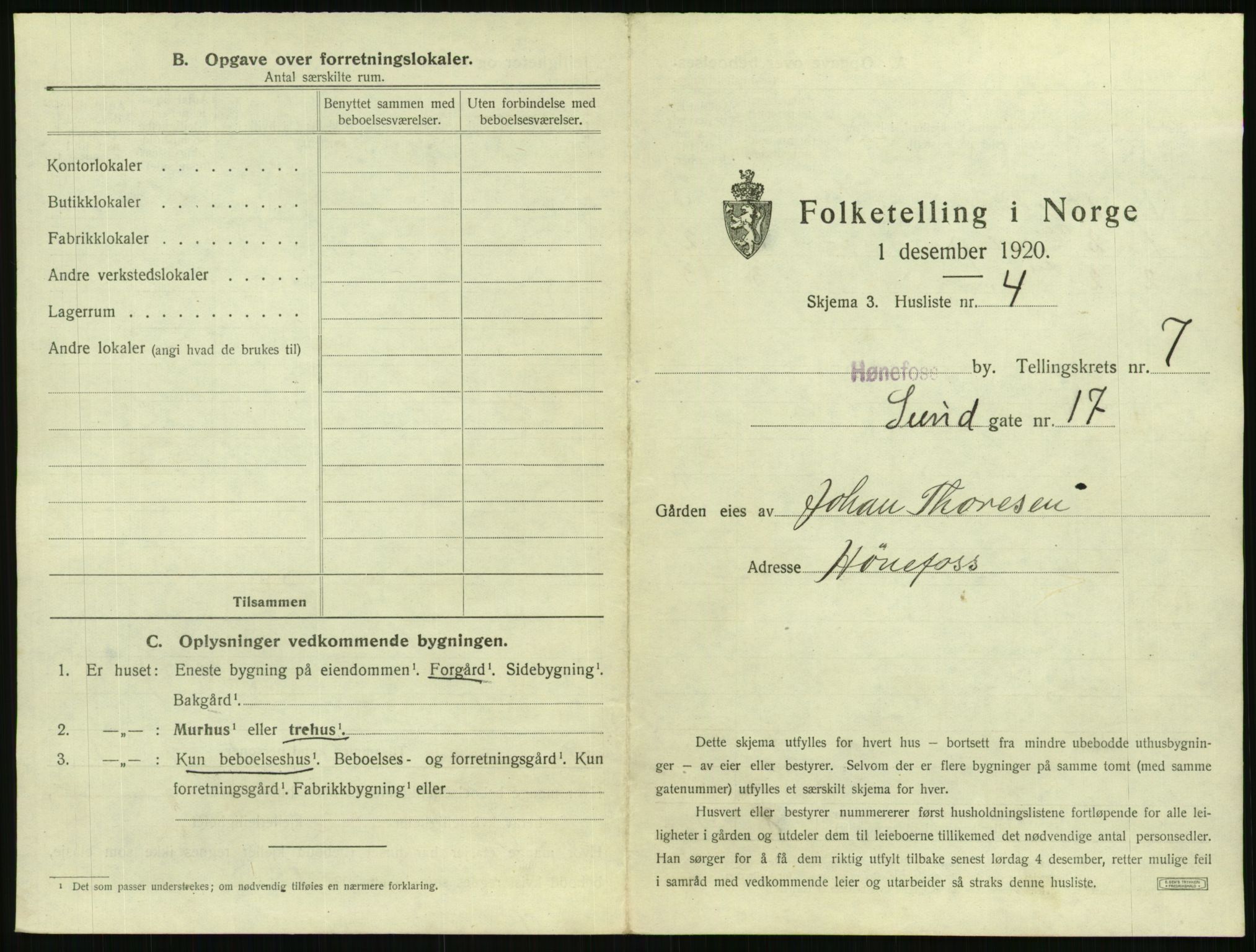 SAKO, 1920 census for Hønefoss, 1920, p. 686