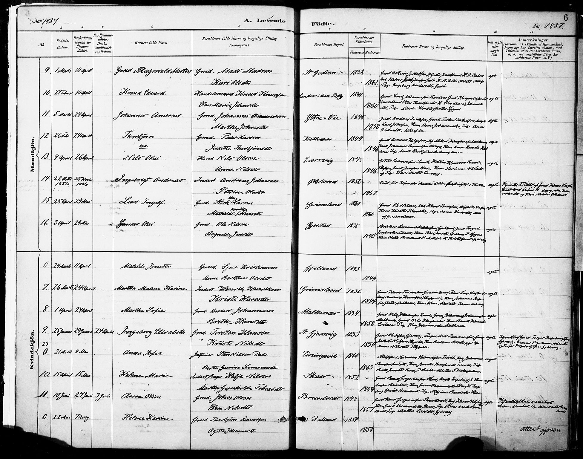 Tysnes sokneprestembete, SAB/A-78601/H/Haa: Parish register (official) no. B 1, 1887-1906, p. 6