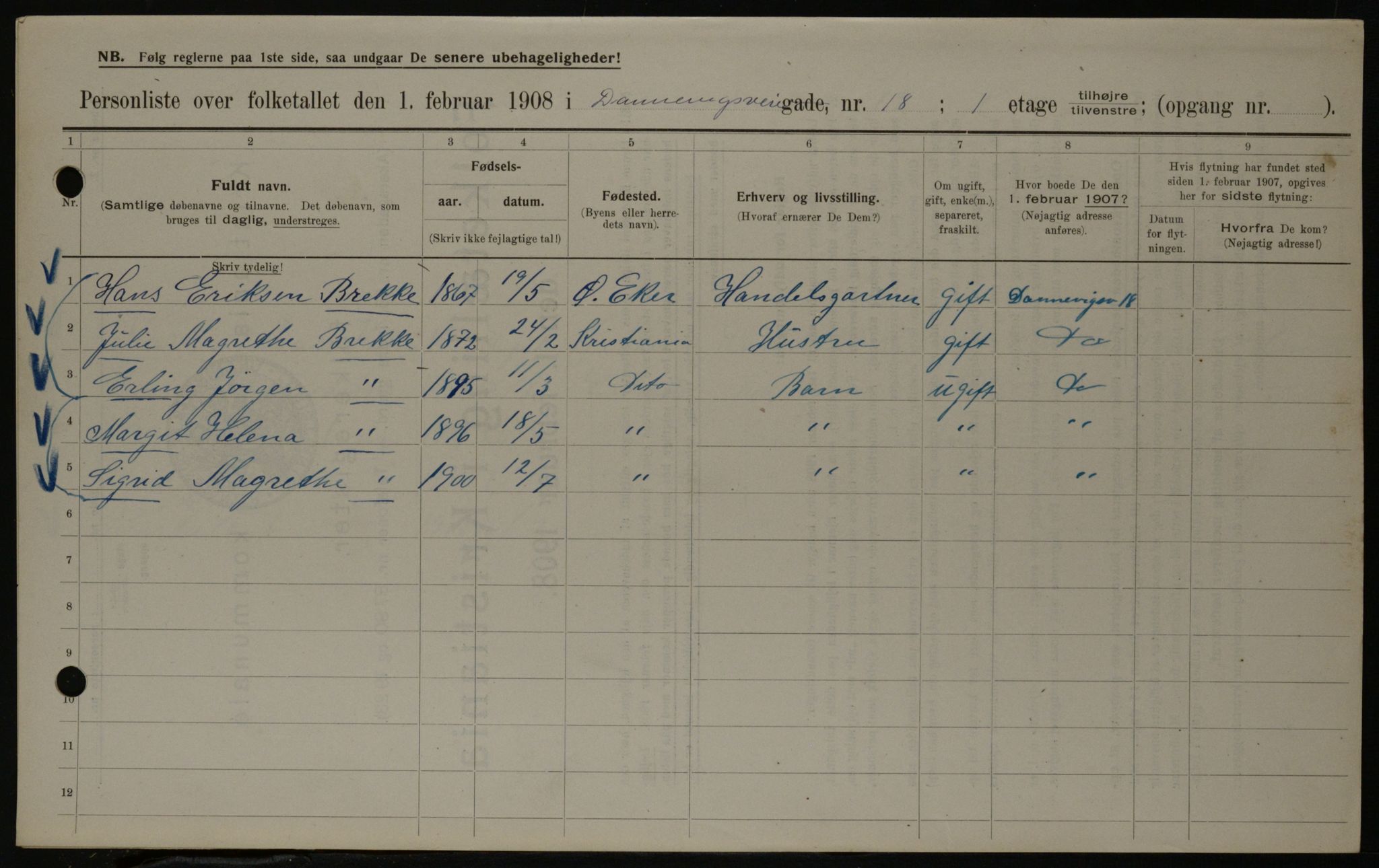 OBA, Municipal Census 1908 for Kristiania, 1908, p. 14317